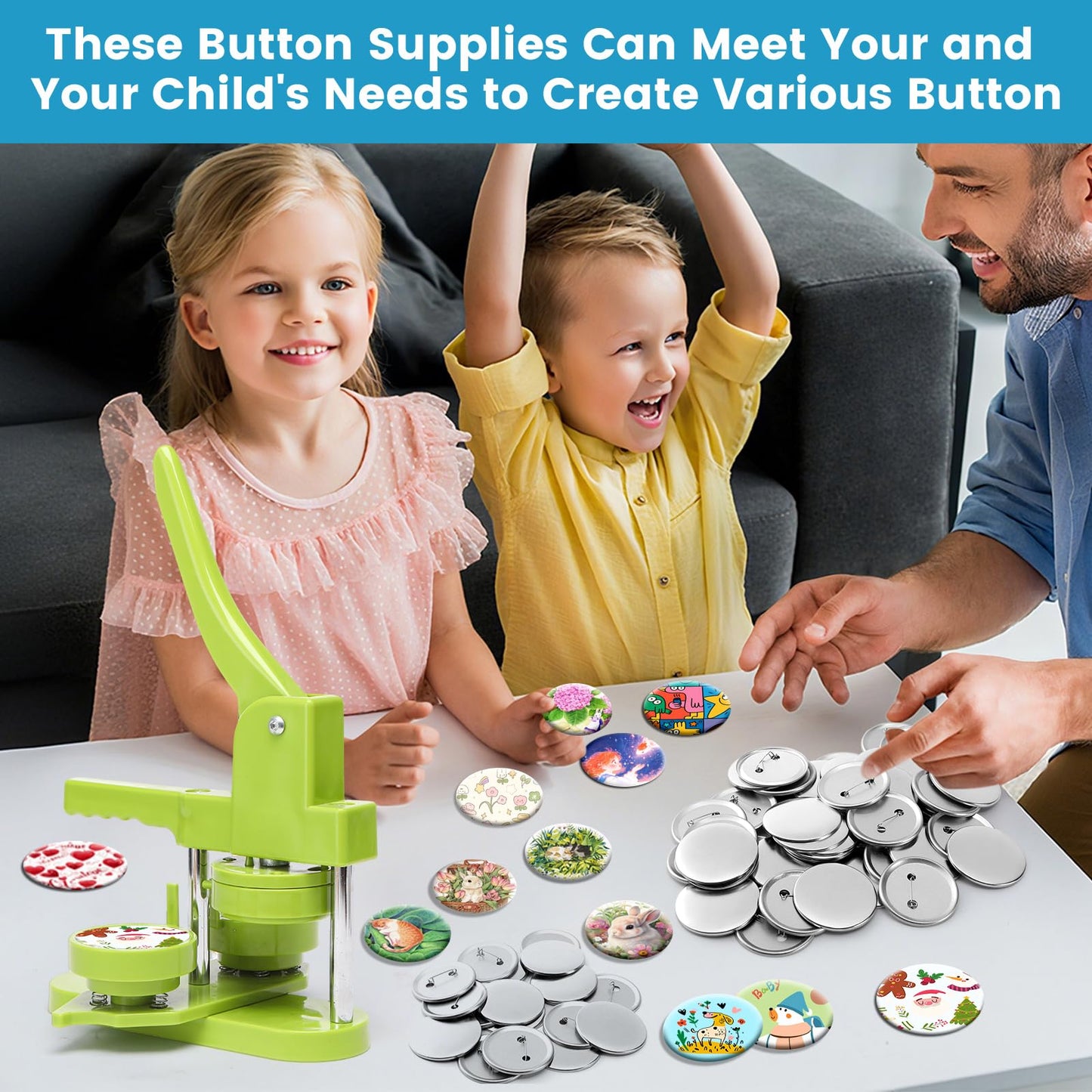 200 Sets Button Maker Supplies, 32mm/1.25 inch Button Supplies, with Metal Needle Back Cover, Metal Cover, Transparent Film and Blank Paper, Suitable for Button Making Machine and Pin Maker Press