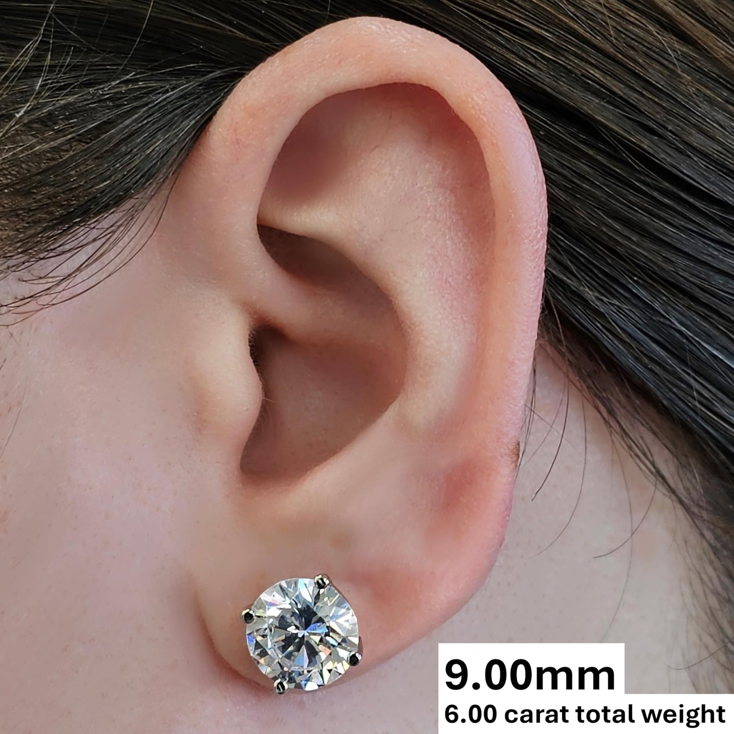 Central Diamond Center 14K Solid Gold Post & Sterling Silver 4 Prong CZ Stud Earrings - Yellow Gold Plated - 9.00mm - 6.00cttw