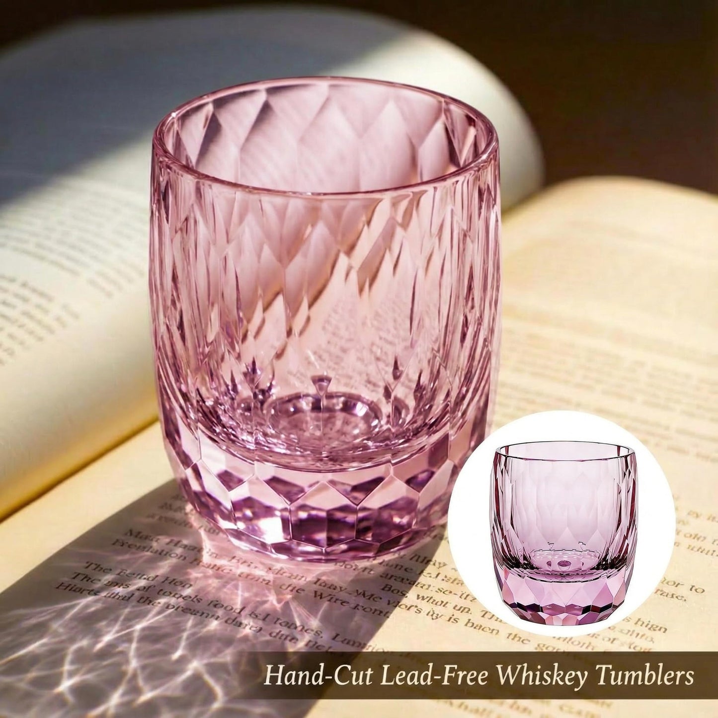 LUMYYNE Diamond Cut Faceted Crystal Whiskey Glass, 6 oz Rocks Glass, Old Fashioned Glass for Bourbon Scotch, Heavy Base Classic Barware Gift for Dad
