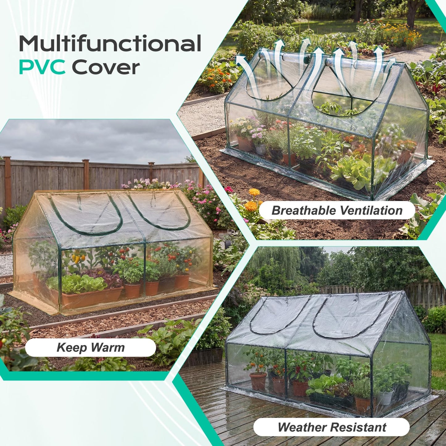 BPS 4x2x2 ft Mini Greenhouse with Transparent PVC Cover UV-Protected Roll-Up Zipper Windows, Ideal for Indoor or Outdoor Use on Raised Garden Beds