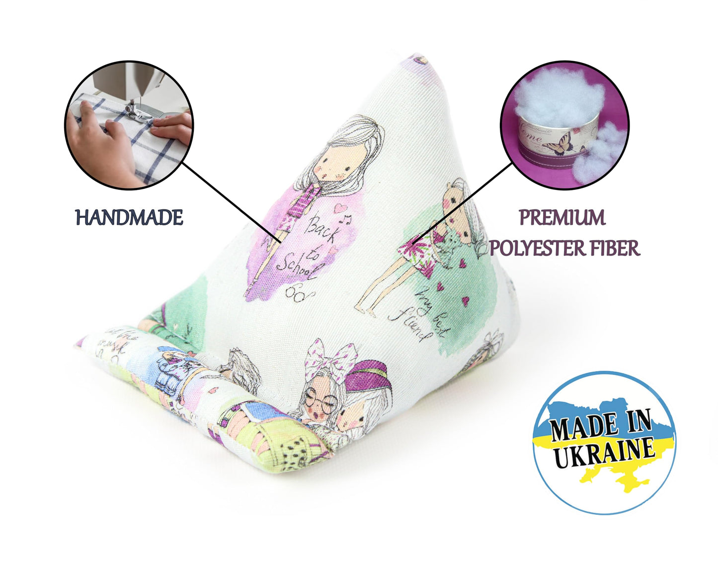 STEPHAN AND THEODORE Handmade Phone Pillow Holder - The Wedge Mobile Device Stand - Fabric Phone Stand for All iPhones, All Smartphones! 7 x 6.1 x 5.5 Inches (Dolls)