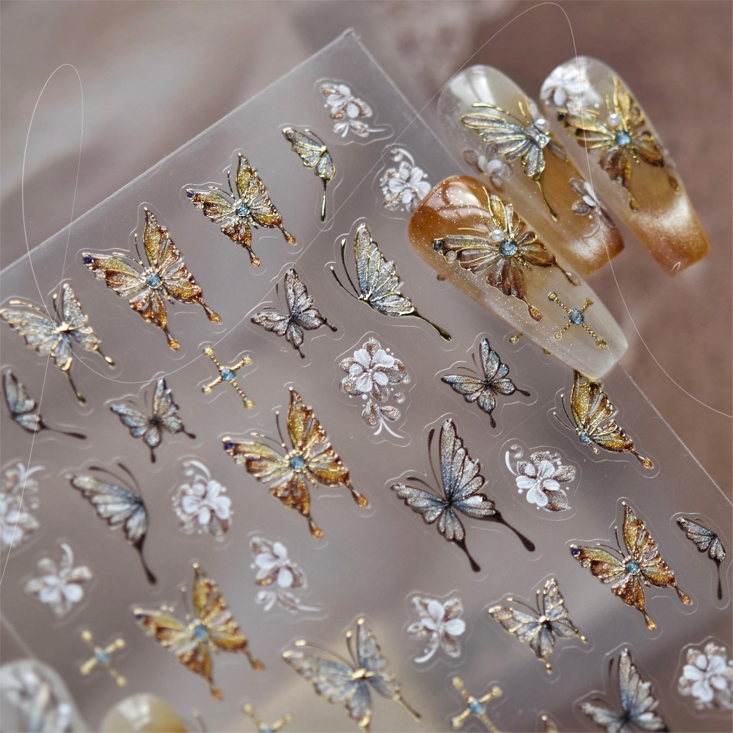 Phuryllic 3D Nail Stickers for Nail Art, Embossed Self-Adhesive Cute Nail Charms & Decals for DIY Nails, Easy-to-Apply Nail Design Supplies & Accessories for Home Manicure-Baroque Golden Butterfly