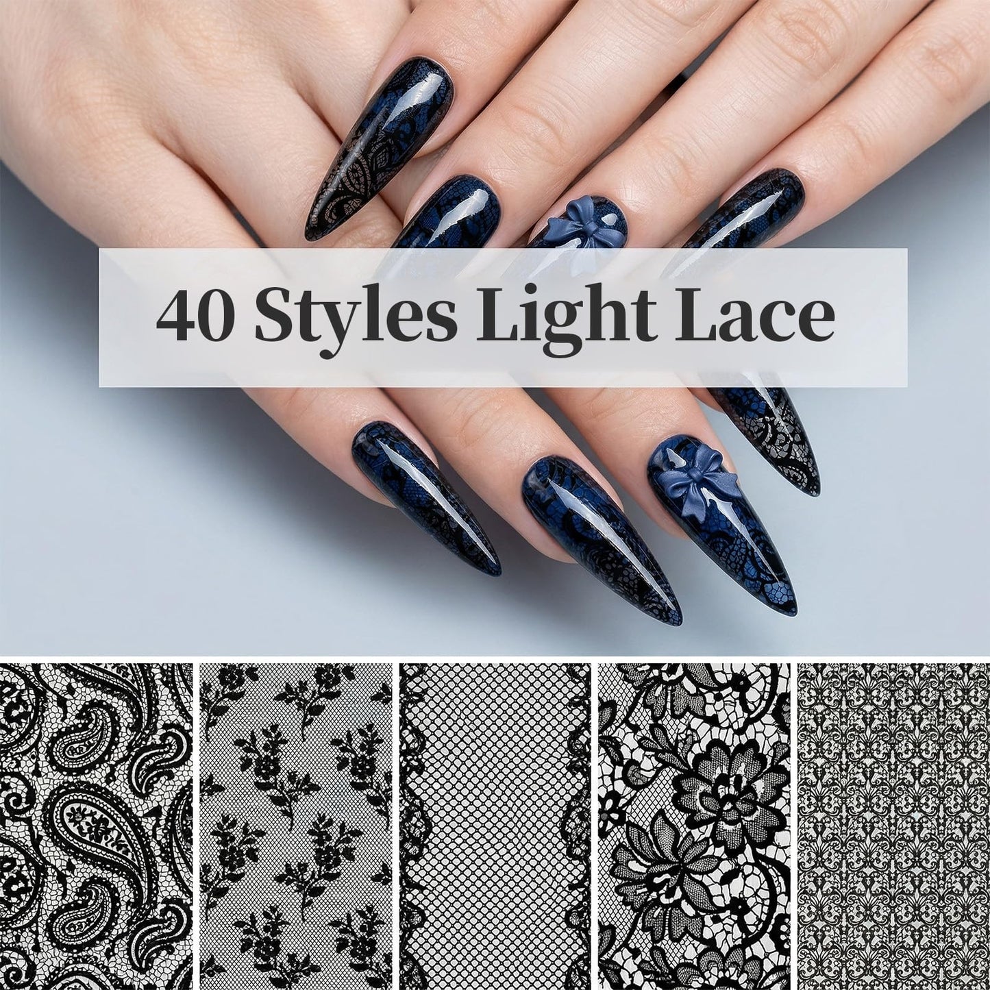 Aiuulu 40 Rolls Lace Nail Foil, Holographic Lace Transfer Foil Sheets for DIY Nails Art, 4 Boxes Black & White Transfer Stickers Flower Decals