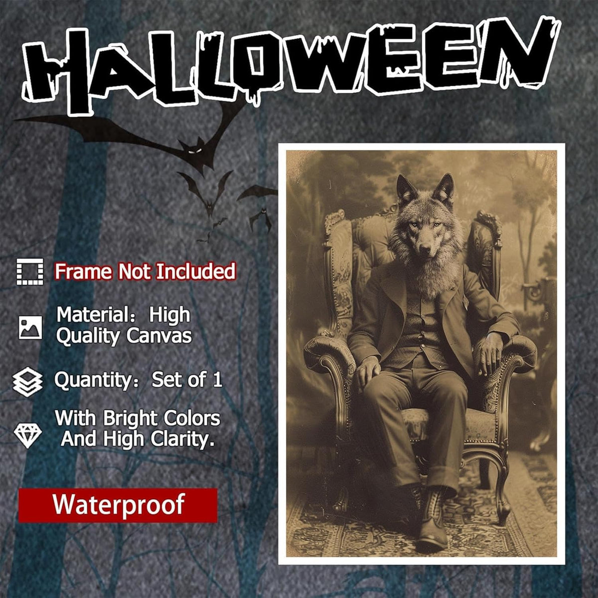 Werewolf Vintage Shoot Art Poster Print Canvas Wall Art Ideal for Dark Academia Gothic Occult Decor Living Room Bedroom Office Posters Decorations Creepy Picture 24X36inch Unframed
