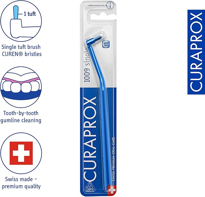 Curaprox CS 1009 Single Toothbrush – Braces, Implants and Isolated Teeth | Ultra-Soft Single Tuft | Targeted Gumline Cleaning