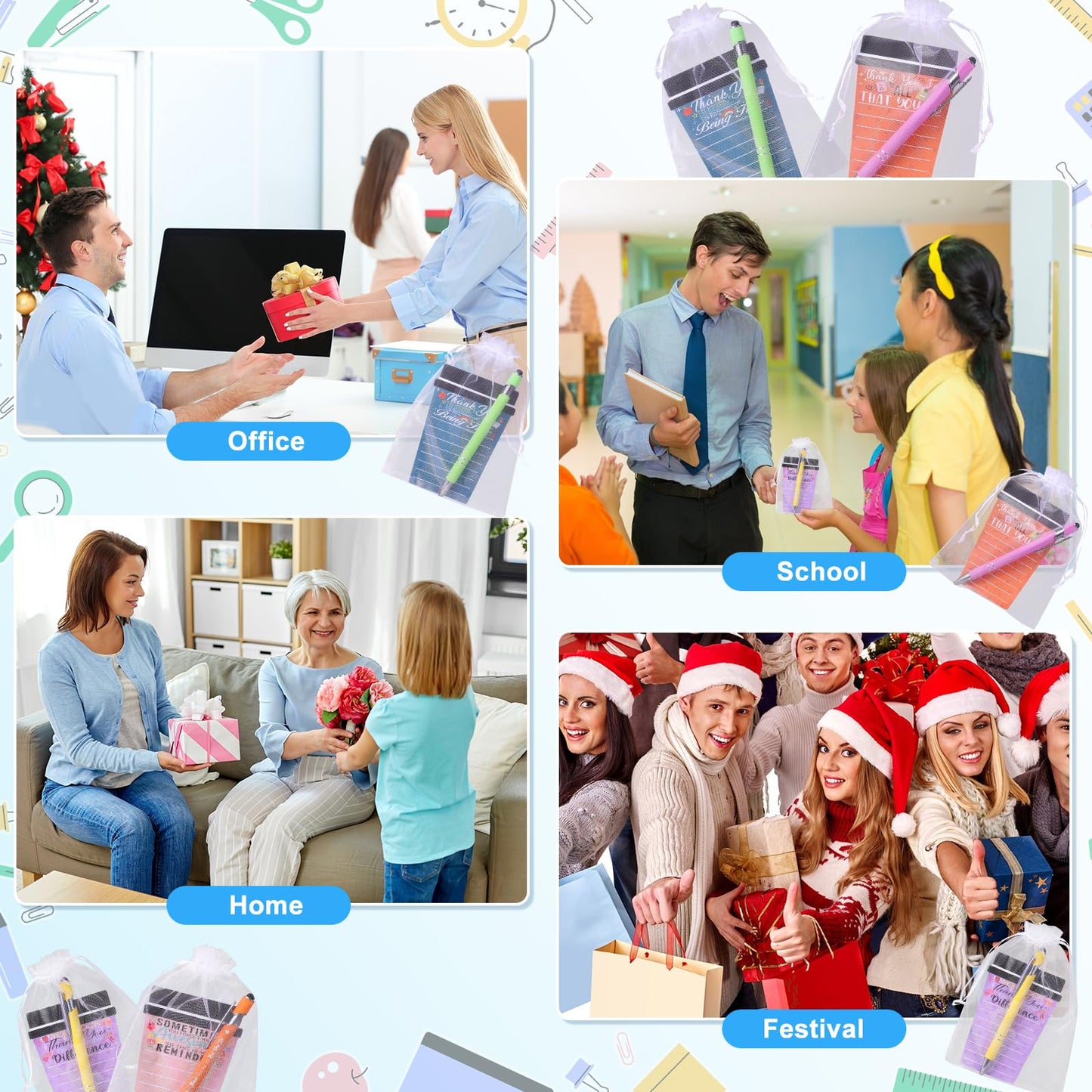 Mkway 24 Set Employee Appreciation Gifts Bulk Team - 24 Pack Coffee Cup Notepad+24 Ballpoint Pens+ 24 Drawstring Gift Bags, Bulk Gifts for Coworkers/Staffs/Teachers/Christmas