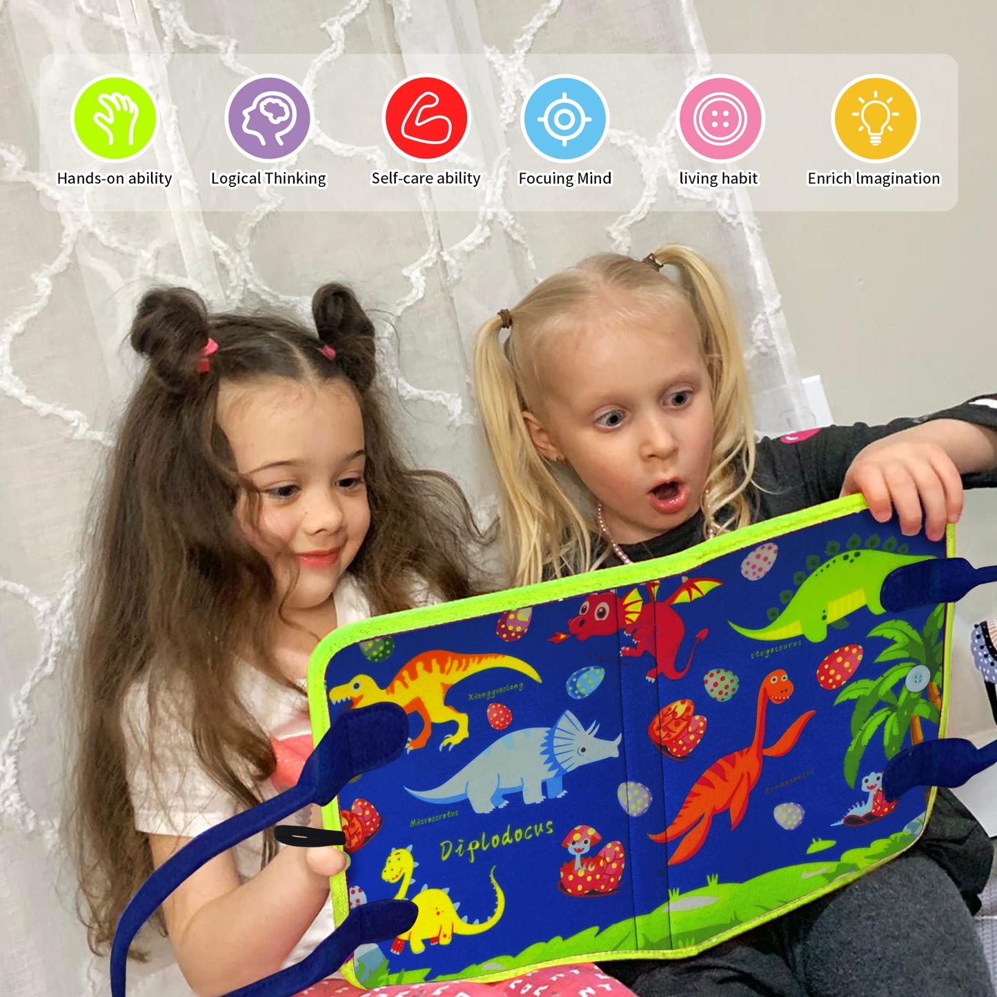 LearnToy Dinosaur Montessori Learning Toy for Toddlers Ages 3-5 Years, Busy Sensory Board with Educational Activities, Travel-Friendly Developmental Skills Toy