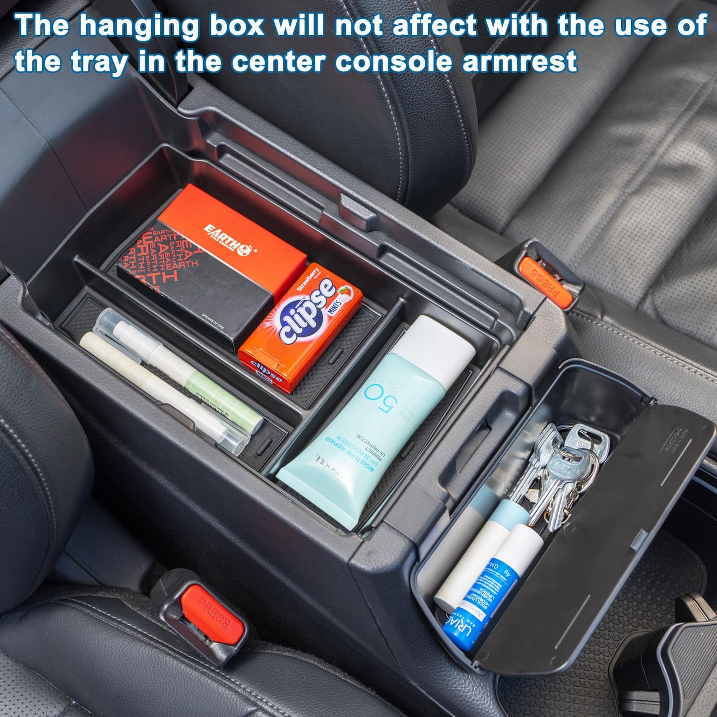 PIMCAR Center Console Hanging Box Compatible with 2023-2026 Honda CRV Hidden Compartment with Lid Premium ABS Plastic Armrest Storage Tray Accessories