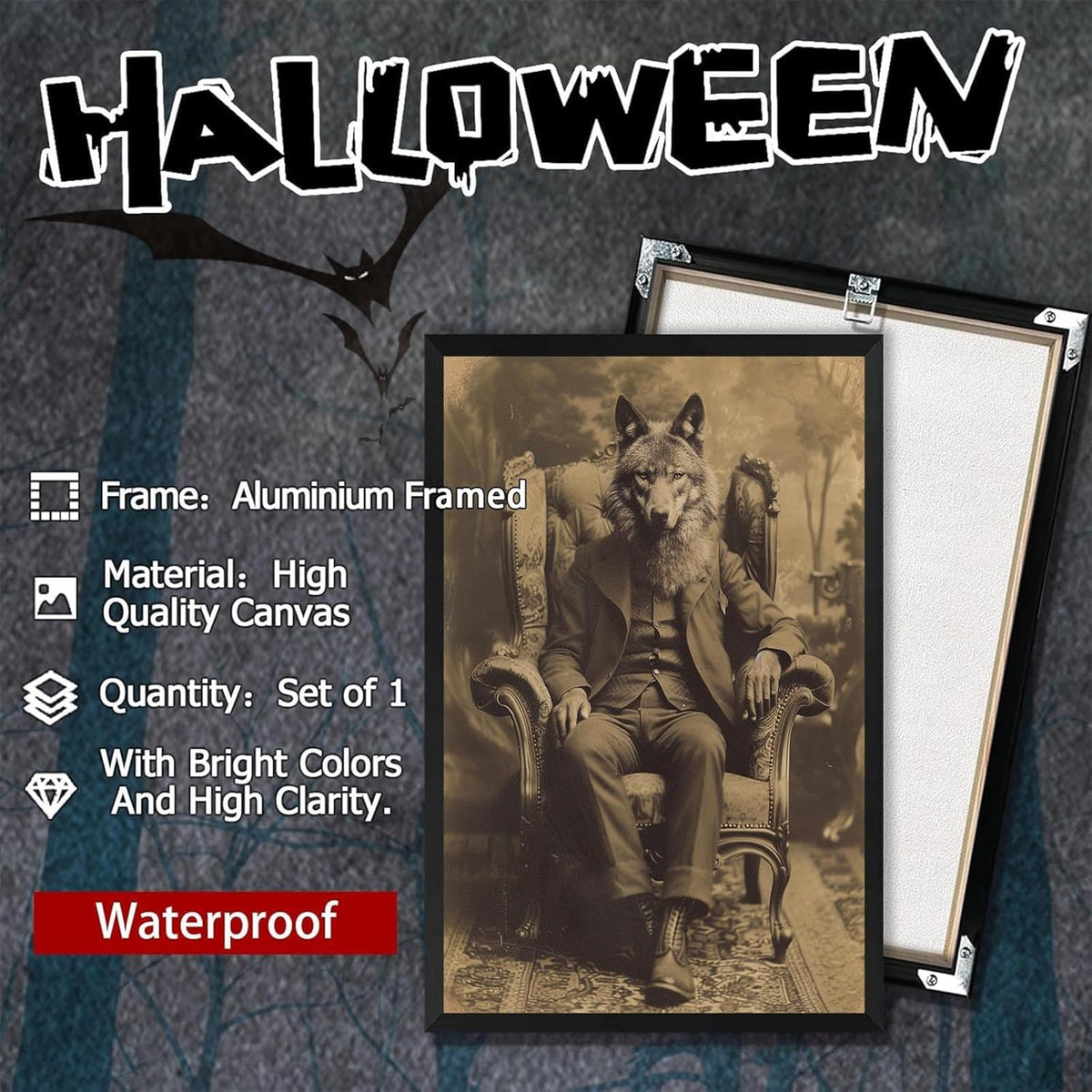 Werewolf Vintage Shoot Art Poster Print Canvas Wall Art Ideal for Dark Academia Gothic Occult Decor Living Room Bedroom Office Posters Decorations Creepy Picture 24X36inch Aluminum Framed