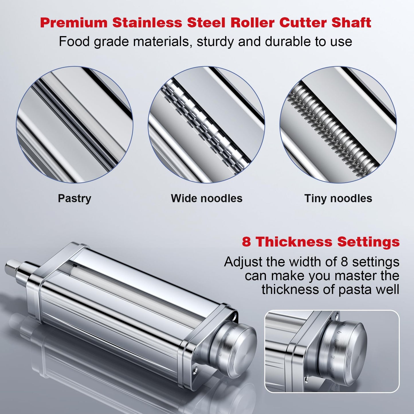 Pasta Maker Attachments Set for all KitchenAid Stand Mixer, including Pasta Sheet Roller, Spaghetti Cutter, Fettuccine Cutter, KSMPRA 3-Piece Pasta Roller & Cutter Set