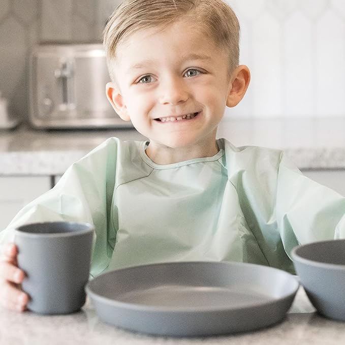 Tiny Twinkle Long Sleeve Bib for Babies & Toddlers – Waterproof Smock Bib for Eating – Machine Washable & Mess-Proof, Baby Feeding Essential & Shower Must-Have(Sage Green, 2-4Y)