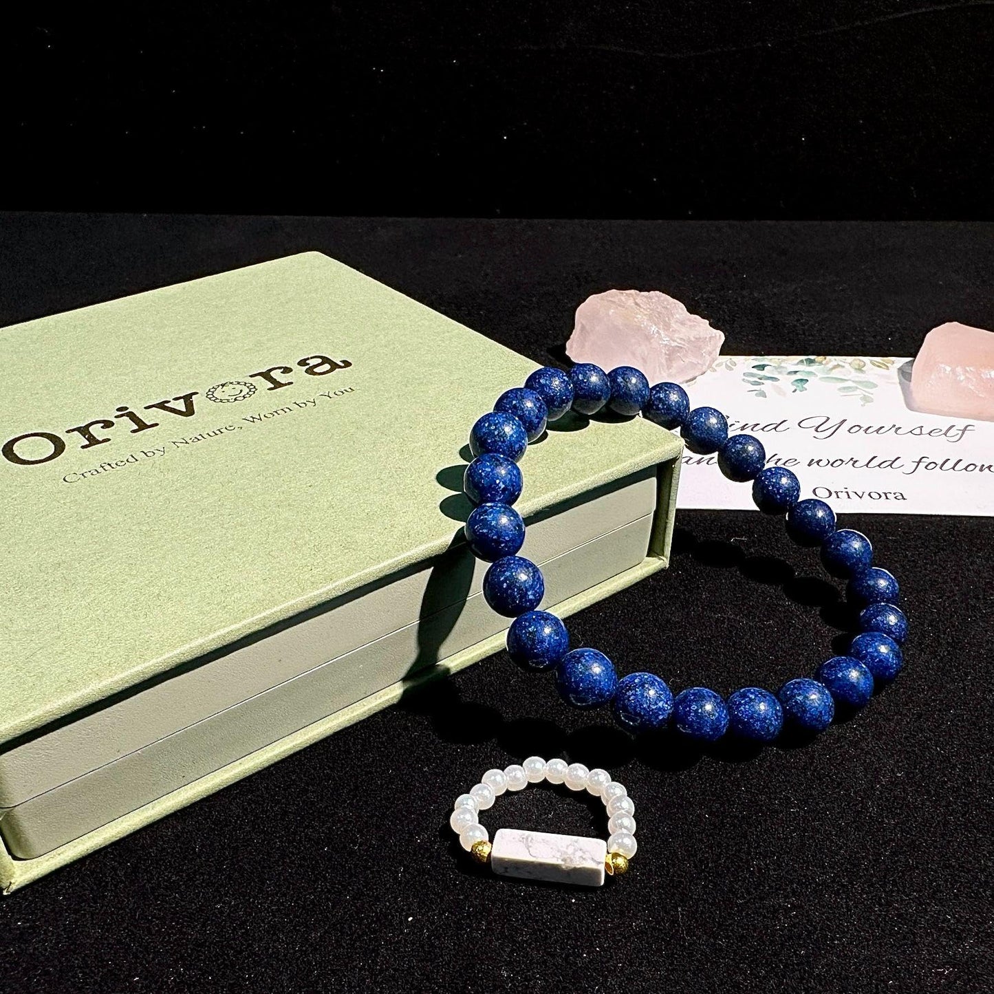 Orivora Handmade 8mm Crystal Stretch Bracelets for Women, Natural Gemstone Healing Jewelry, Positive Energy & Chakra Beaded(Lapis Lazuli Set)
