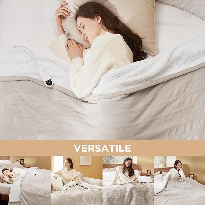 Bedsure Electric Blanket Twin - Soft Flannel Heated Blanket, Fast Heating with 10 Time Settings & 6 Heat Settings, Warm Gift for Grandma (62x84 inches, Cream)