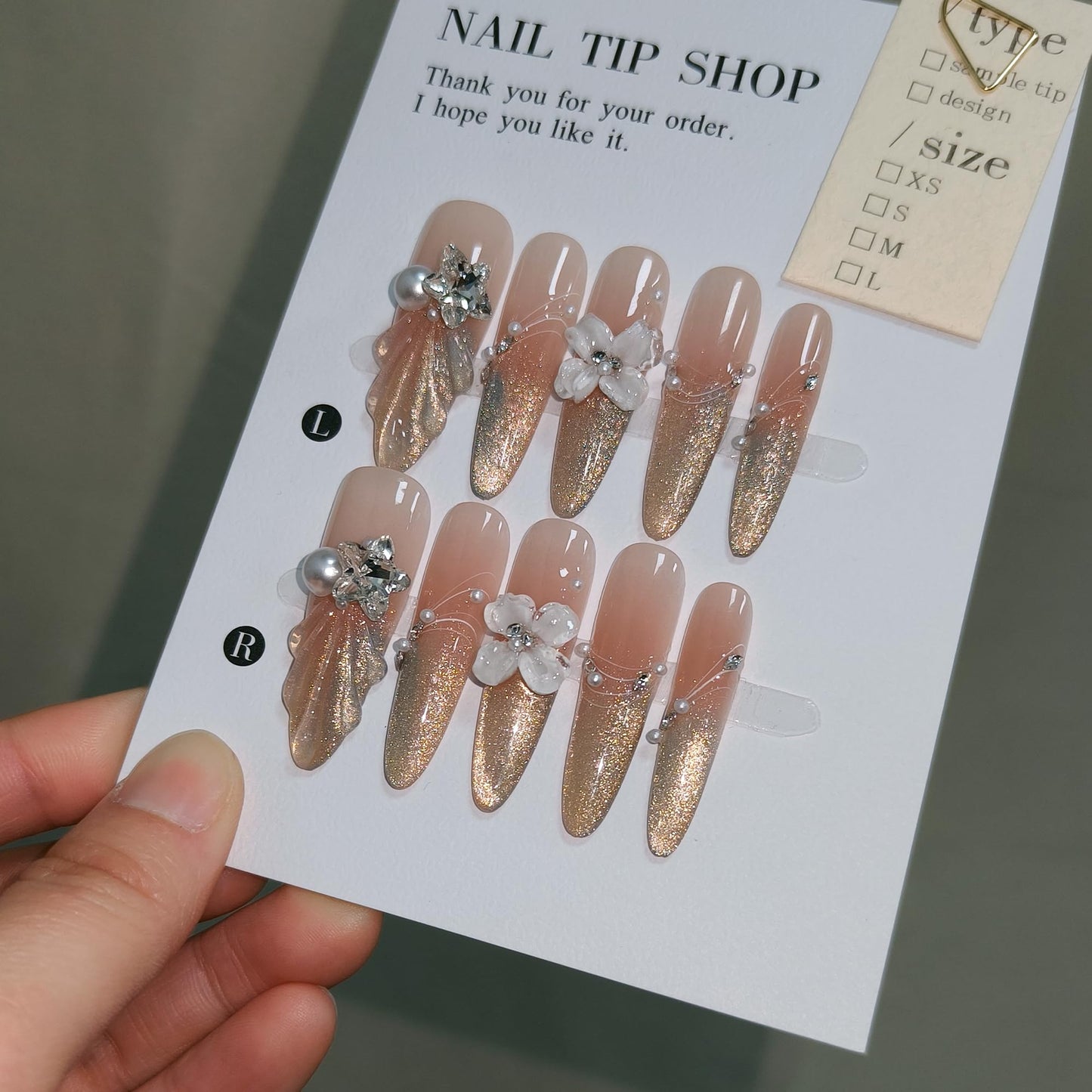 TENPAL Cat Eye French Tips Press on Nails Long Stiletto- Icy Glitter & Pearl Sweet Design, with Hand Carving, Reusable & Glossy False Nails for Effortless Glam(S)