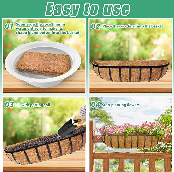 Y&M 36" Coco Liner for Window Box Deck Basket Planter Trough Coconut Fiber Liners, 2pcs Trough Coco Liner Pre-Formed Replacement