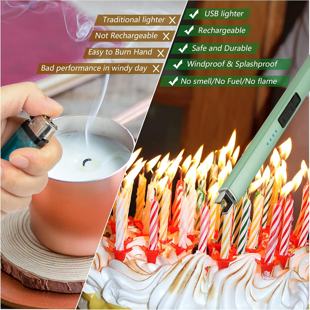 MEIRUBY Electric Candle Lighter, Christmas Stocking Stuffers Gifts for Women Mom Men Wife Sister, USB Arc Rechargeable Windproof Long Lighter for Candle BBQ Housewarming Birthday Gifts Idals