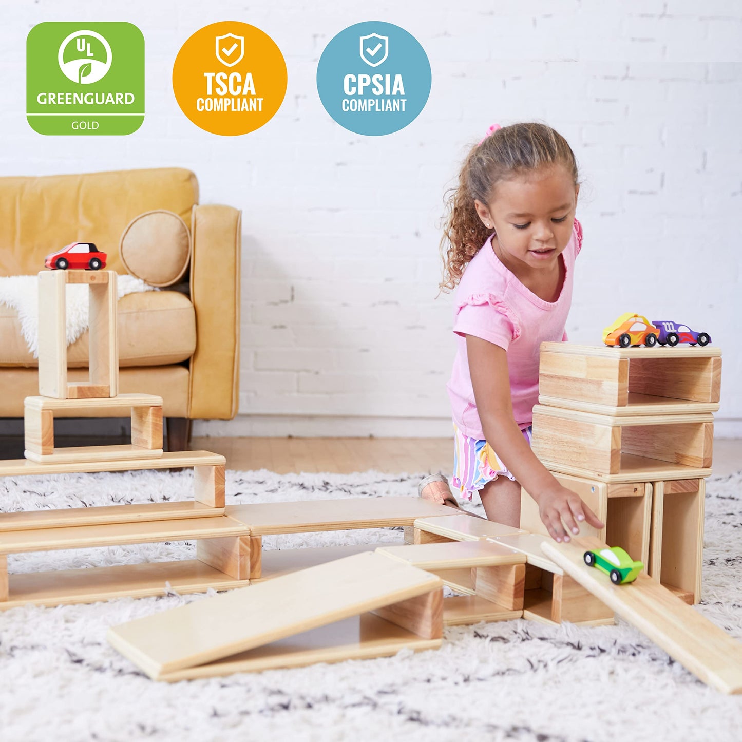 ECR4Kids Wooden Tunnels and Arches Stacking Playset, Montessori Toys, Natural, 18-Piece