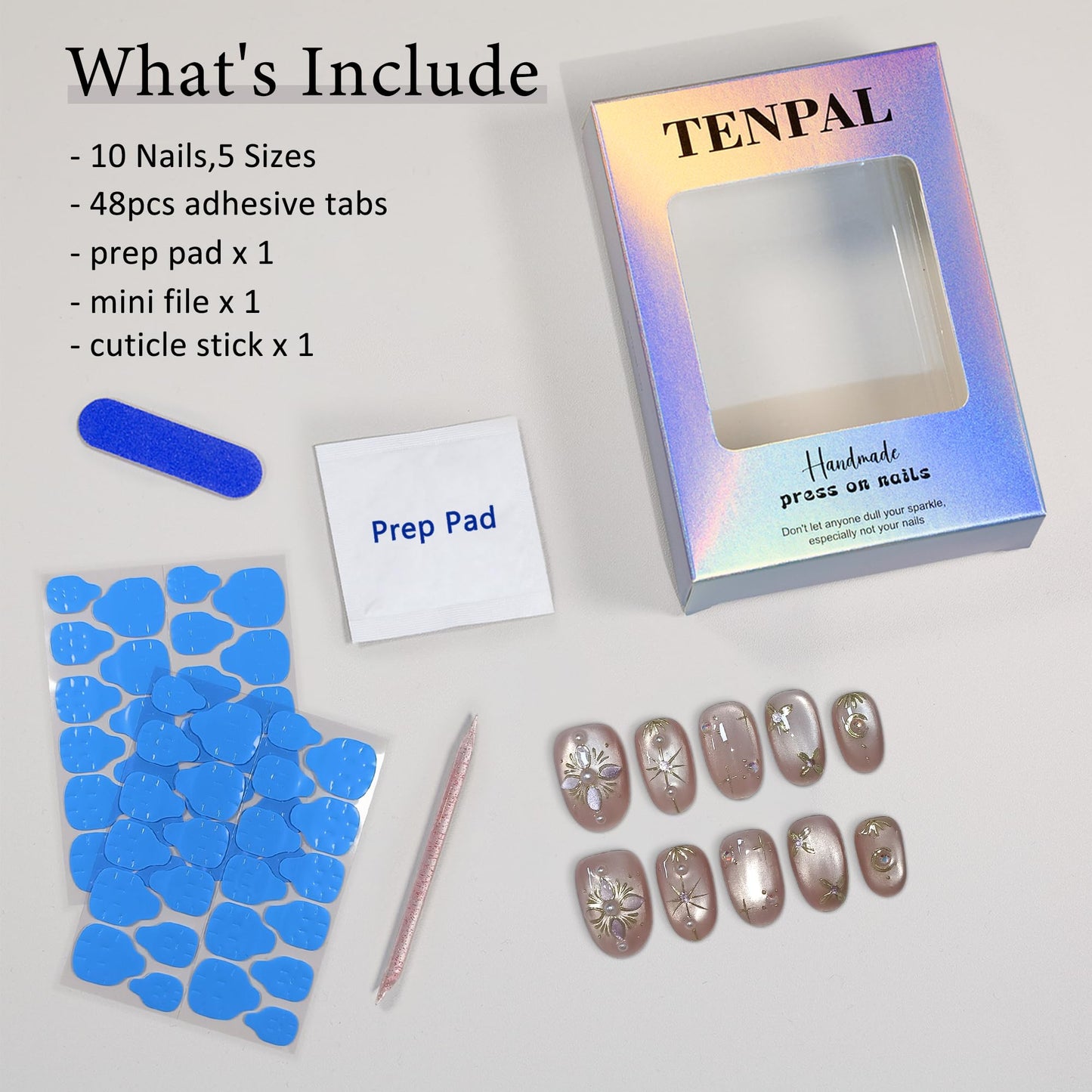 TENPAL Handmade Press on Nails Short Oval - Pink Cat Eye Glitter Sheer Nude Hand Painted Floral False Nails for Women - Glossy Acrylic Stick on Nails with Designs(S)