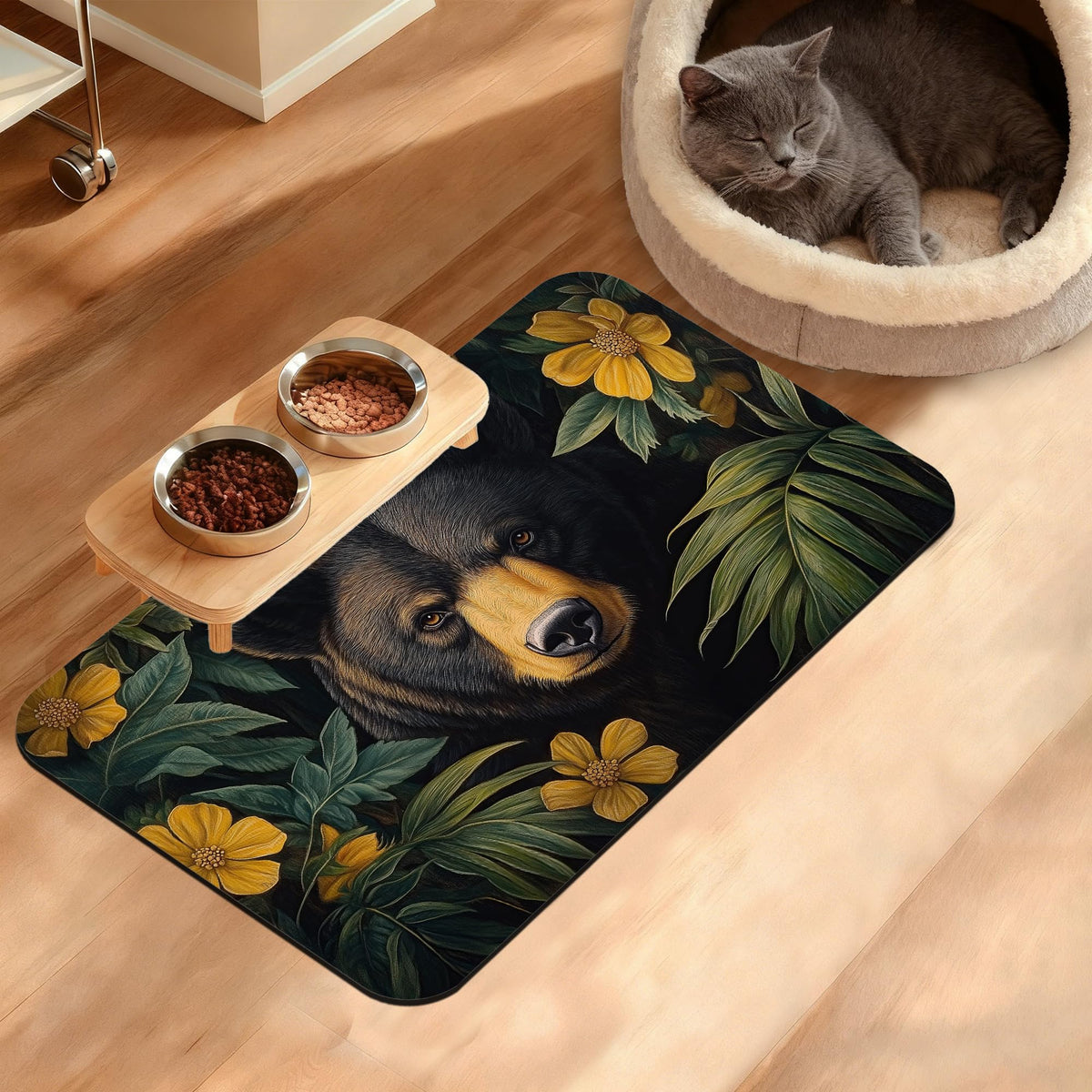 Tropical Palm Dog Food Mat,Exotic Leaves Floral Absorbent Pet Feeding Mat for Food and Water Bowl,Quick Dry Dog Placemat Non Slip Rubber Backing Waterproof Pet Supplies 16" x 24"