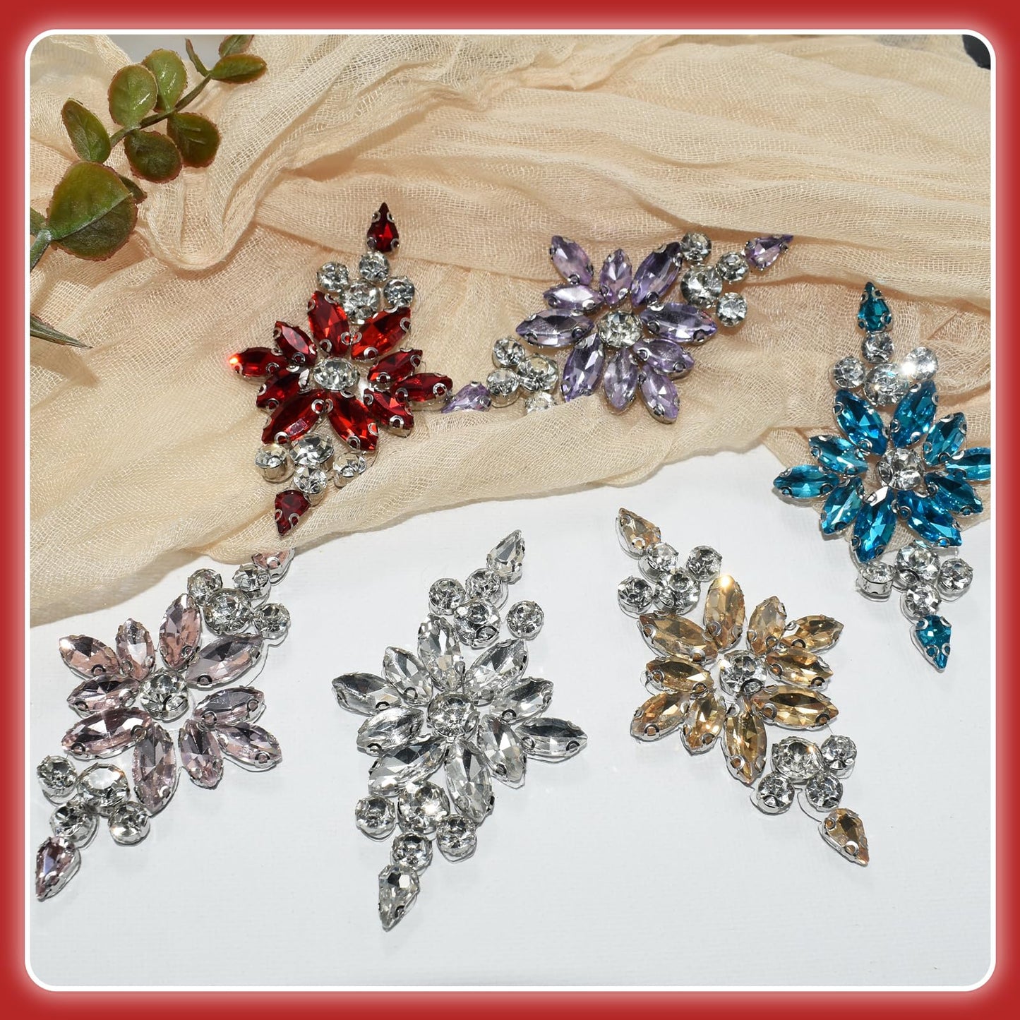 PANTOSS Rhinestone Applique Iron on Patches, Crystal Iron-On Flower Sequin Embellishments for DIY, Shoes, Wedding Sash, and Headpieces (4pcs, Aquamarine Blue)