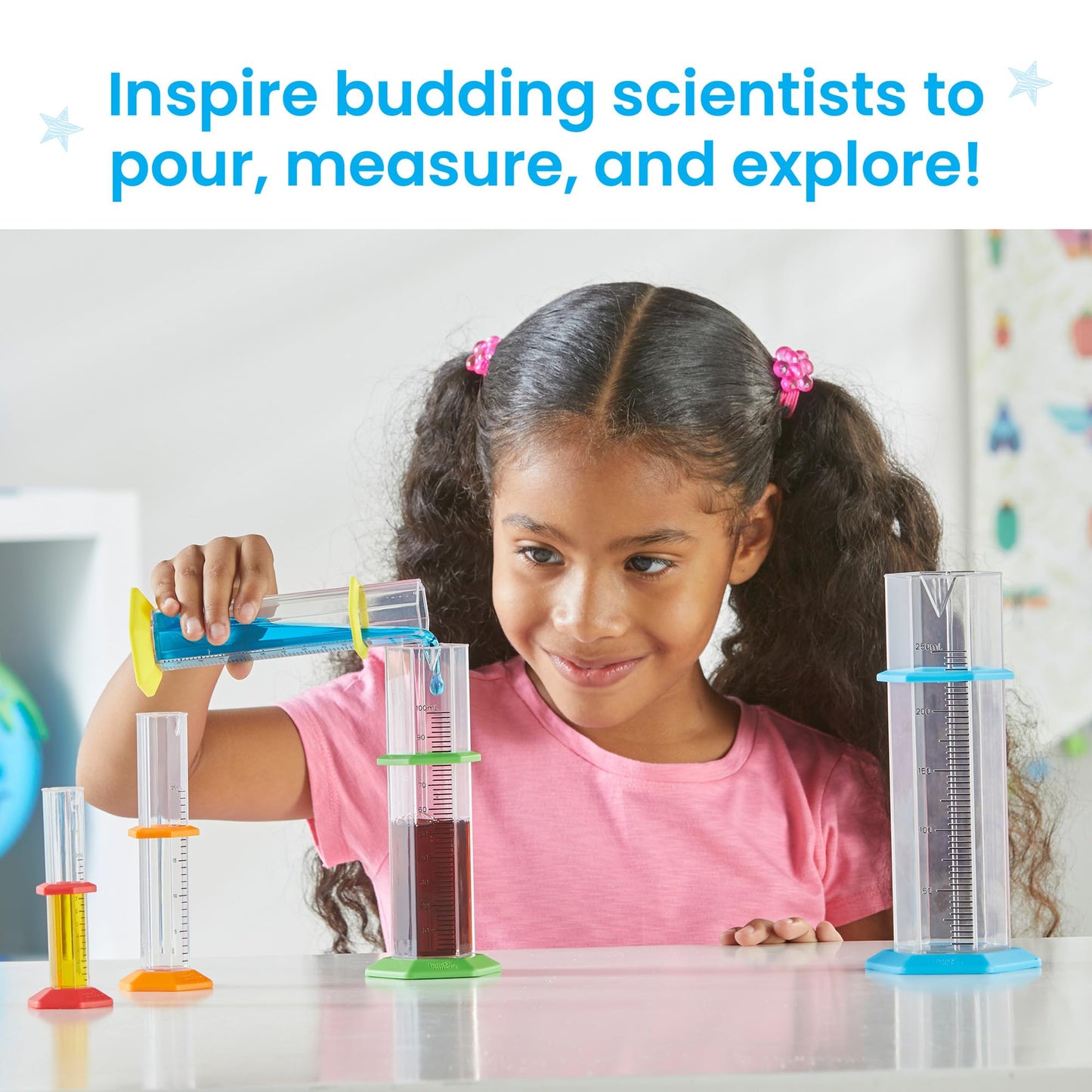 Hand2mind Starter Science Graduated Cylinder Set, Science Lab Equipment for Kids, Measuring Toys, Educational Science Kits, Chemistry Set, Science Supplies for Classroom (Set of 5)
