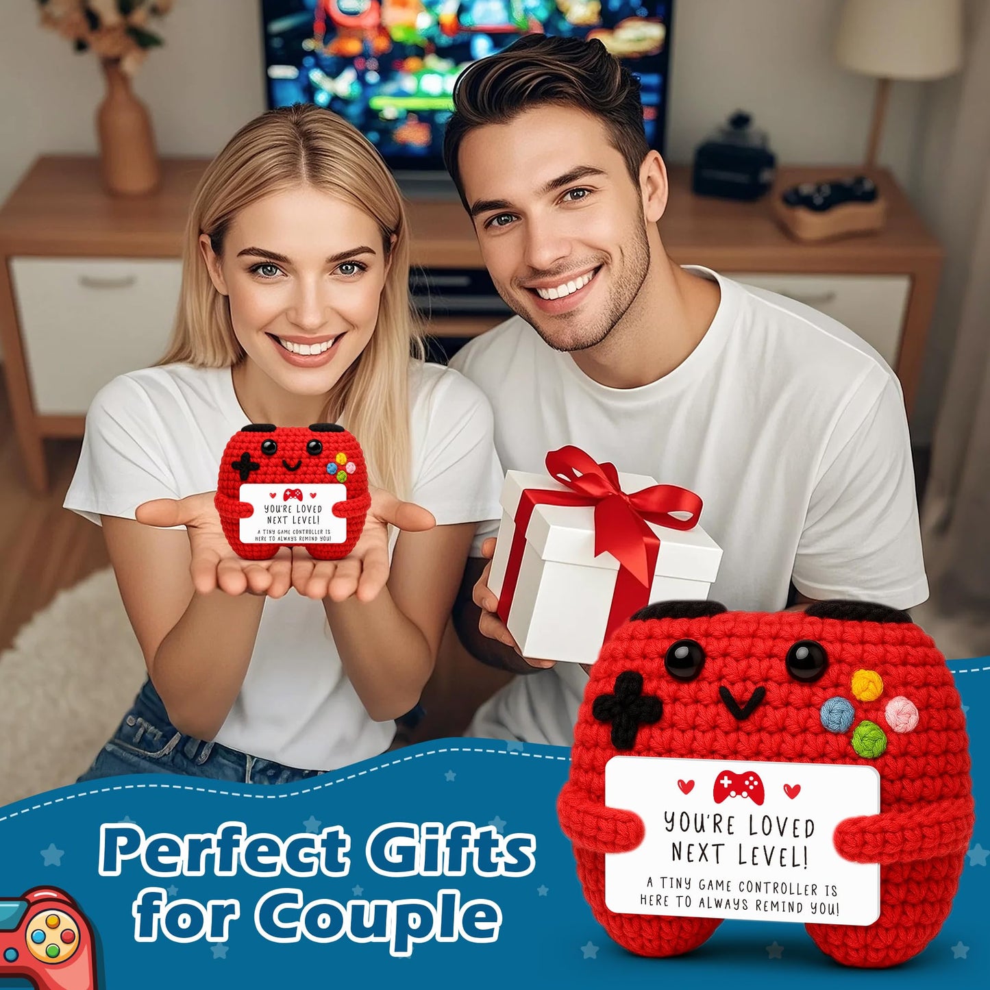 Handmade Crochet Game Controller Gifts, Gift for Husband Wife Anniversary, Birthday Gifts for Him Her, Fun Romantic Gift for Boyfriend or Girlfriend, Gaming Room Desk Décor