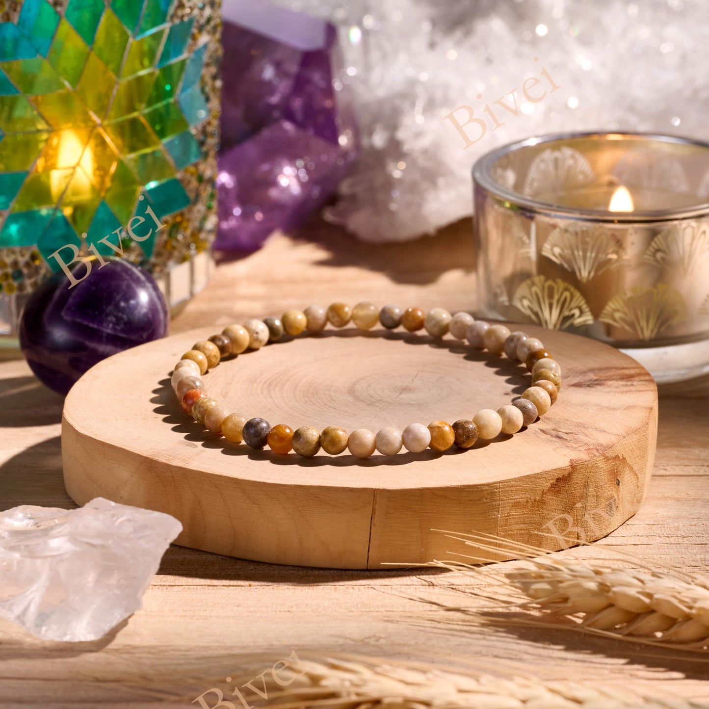 Bivei Coral Jade-Creativity &Calm-4mm Beaded Bracelets for Women Handmade Semi Precious Natural Stone Stretch Elastic Jewelry Yoga Protection Gifts