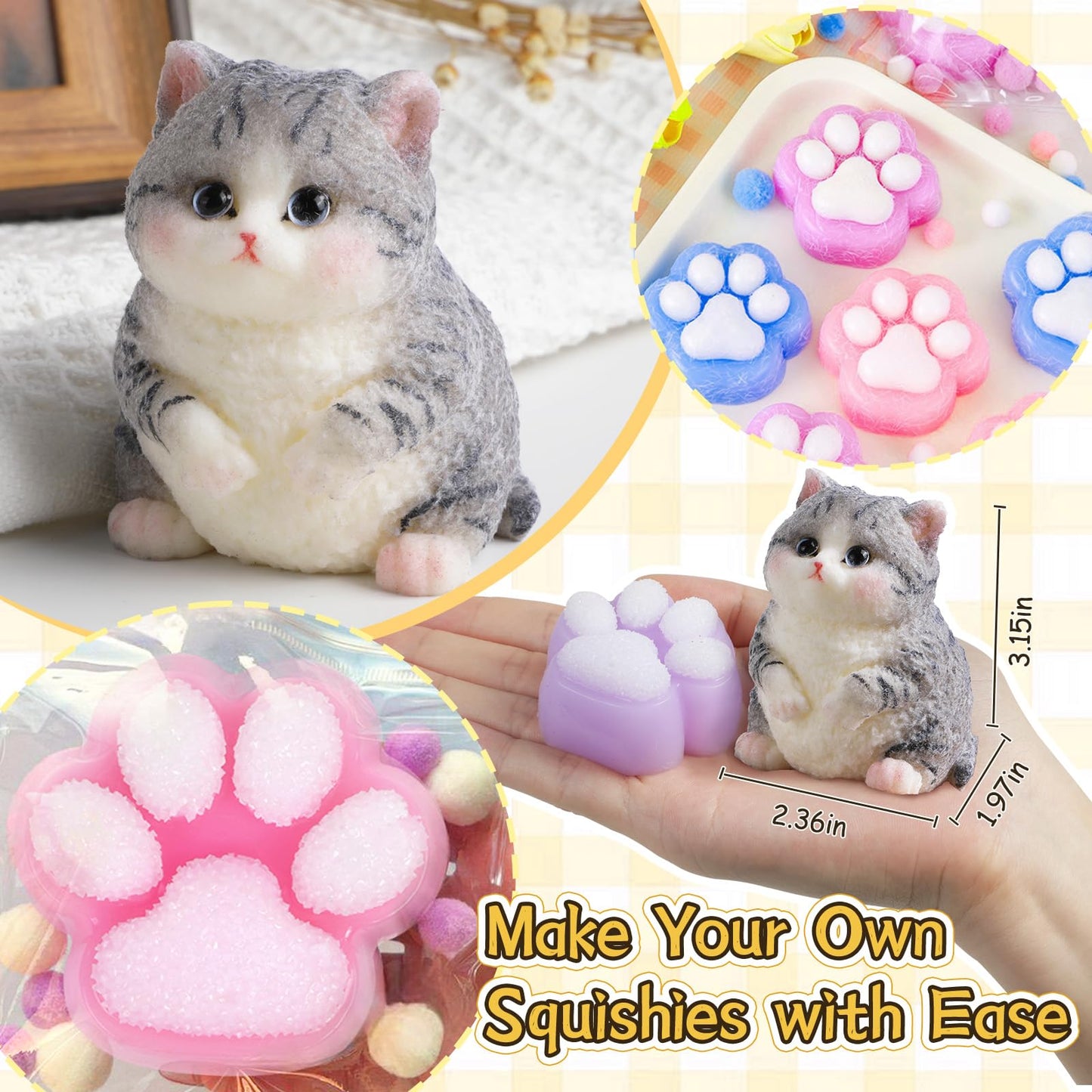 TECMIYO DIY Hand-Painted Squishy Making Kit – 18oz Liquid Silicone Gel for Taba Squishies with Chubby Cat and Cat Paw Molds