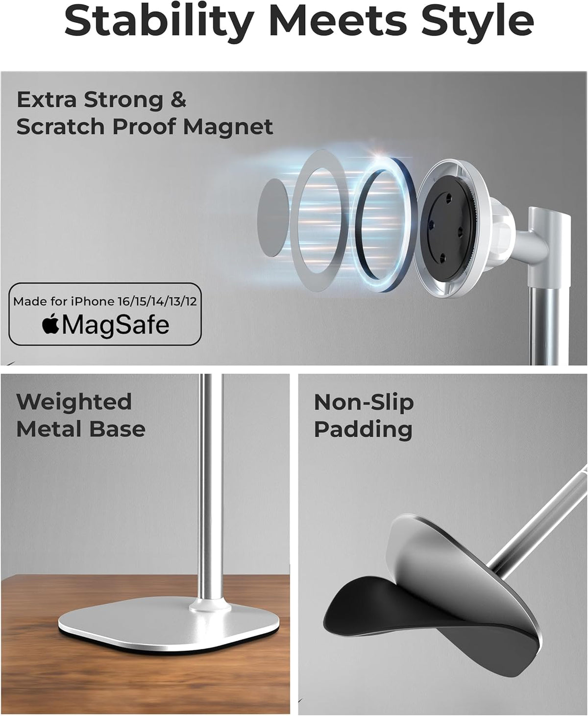 COOPER MagStand - Adjustable Magnetic iPhone Stand for Desk & Phone Holder for Video Recording, Compatible with MagSafe, Stand for iPhone 16 Pro Max, 15/14/13/12, Small Mag Safe Tripod (Cream White)