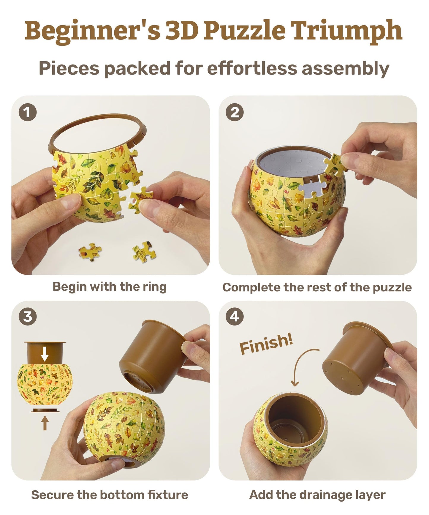 PieceRelax 3D Puzzle Planter - Retro Tiles - Danish Folklore Style, for Mom, Home Decor Flower Pots for Indoor Cactus, Succulents Pots [K1104]