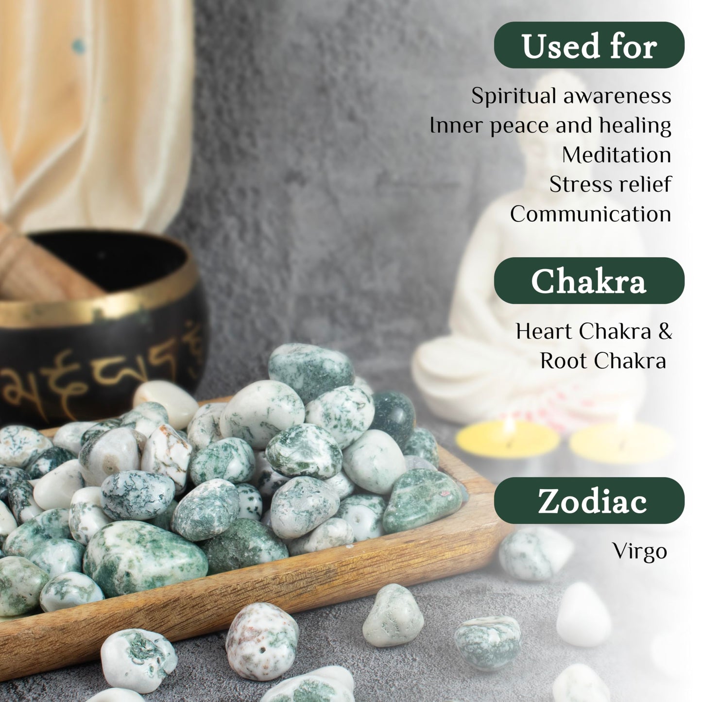 Crocon 1lb Tree Agate Tumble Stones Stones Set Pocket Crystal Healing Gemstones Balancing Tumble Collection Palm Stone Meditation Good Luck Charm Gift Craft Home Decor Size: 20-25 mm 1 LB