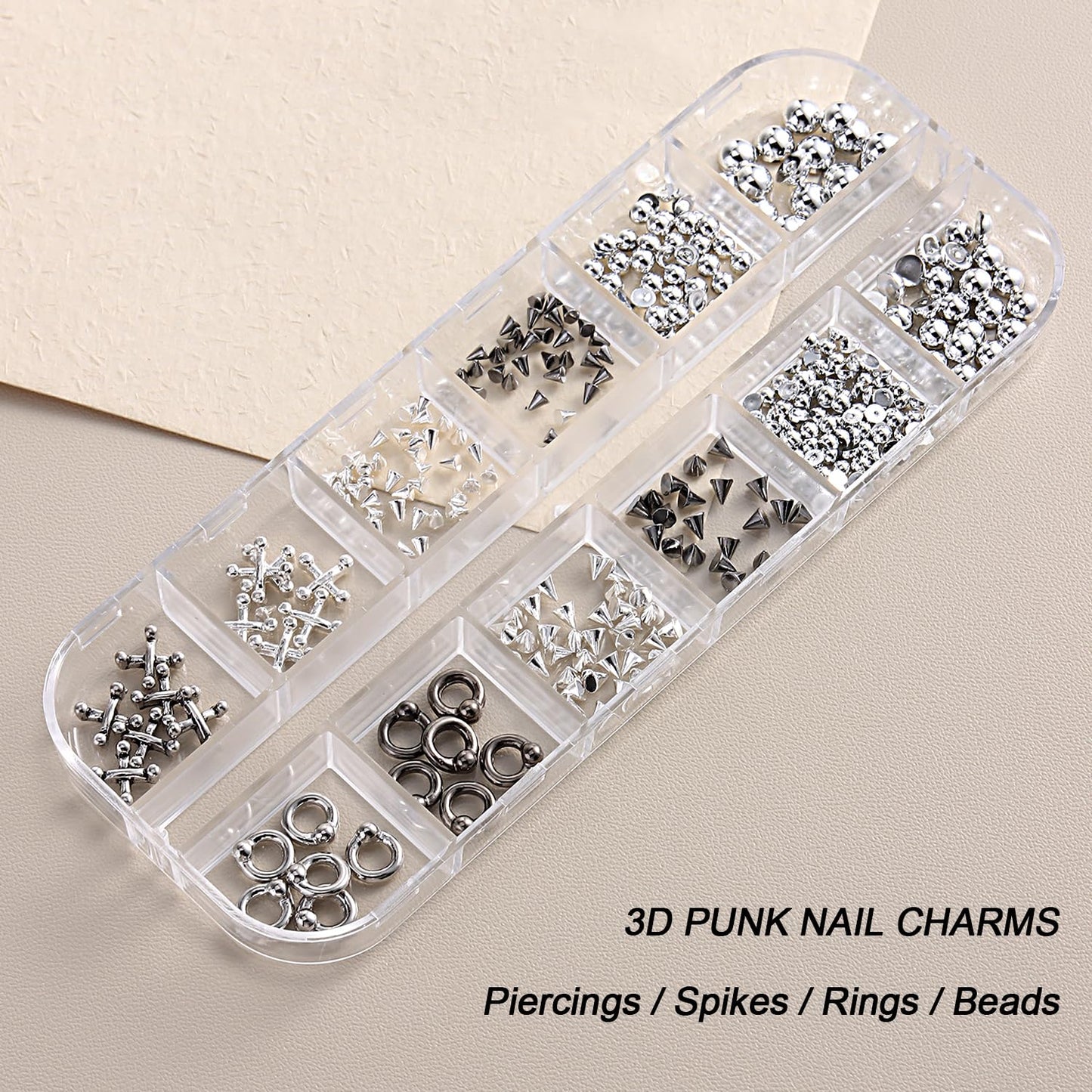 Furtherpretty Goth Nail Charms, 3D Triangle & Spike Gothic Punk Nail Charms, Black Rivet Studs Beads, Silver Alloy Piercing Grunge Y2K Nail Art Decorations, Manicure Accessories for DIY Salon Nails