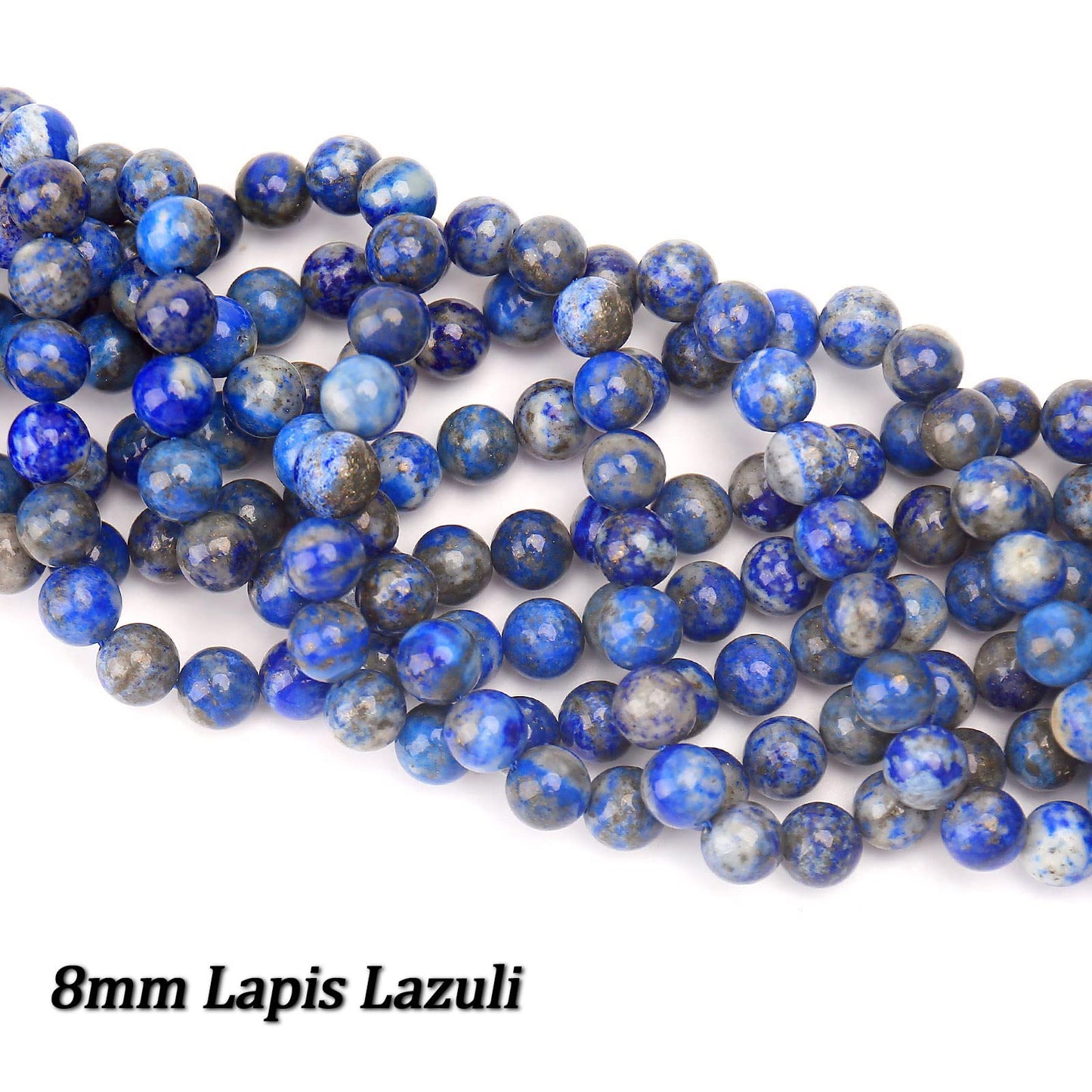 70PCS Natural 8MM Healing Gemstone, Lapis Lazuli Energy Stone Round Loose Beads, Semi-Precious Crystal Beads with Free Elastic String for Jewelry Making DIY