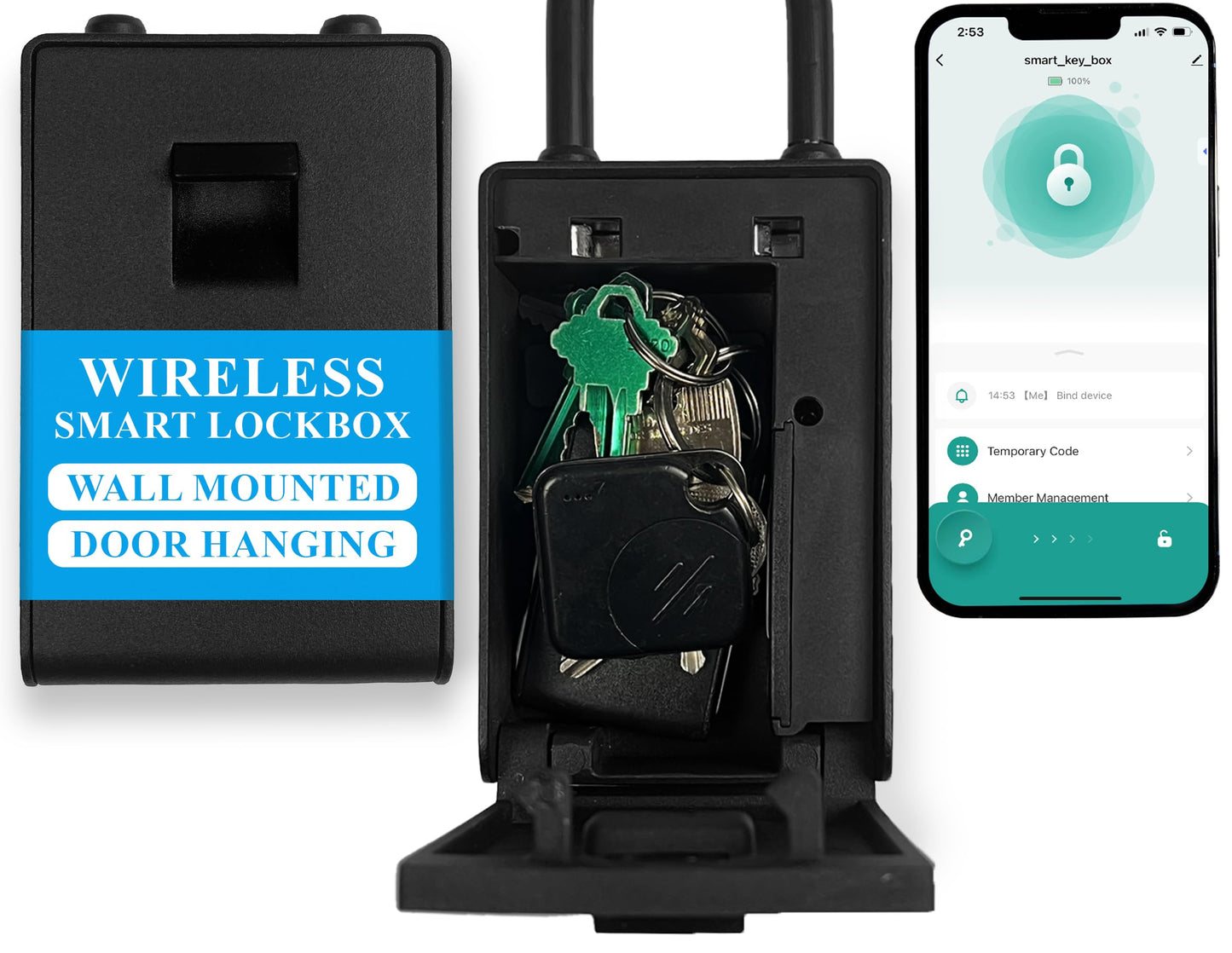 Kingsley Smart Wall Mount Key Lock Box with Bluetooth Keyless Entry, Extra Large for Keys & Access Cards, Auto Lock, App Control, IP65 Waterproof, Secure Code, for Home, Office, & Airbnb (Standard)