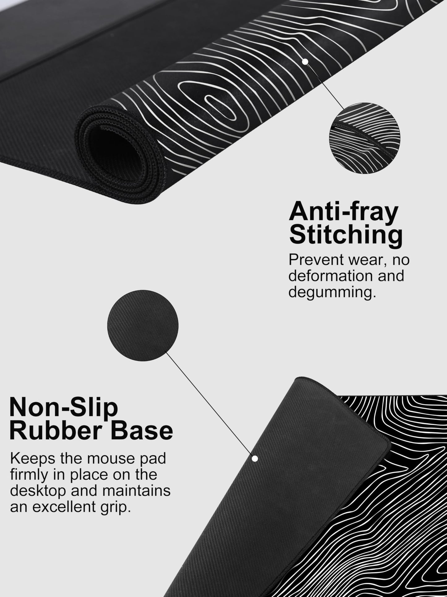 TopMade Mouse Pad with 15W Fast Wireless Charging, 31.5"x15.75" XXL Large Gaming Waterproof Desk Pad with Ultra-Smooth Surface, Non-Slip Base, Computer Desk Mat, Black Topographic Map #1