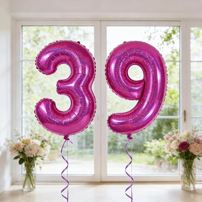 Laser Hot Pink 9 Balloon, Number Balloons 40 Inch, 9th Giant Birthday Decorations for Girls,19th 29th Party Decorations Supplies, Number 9 Balloon