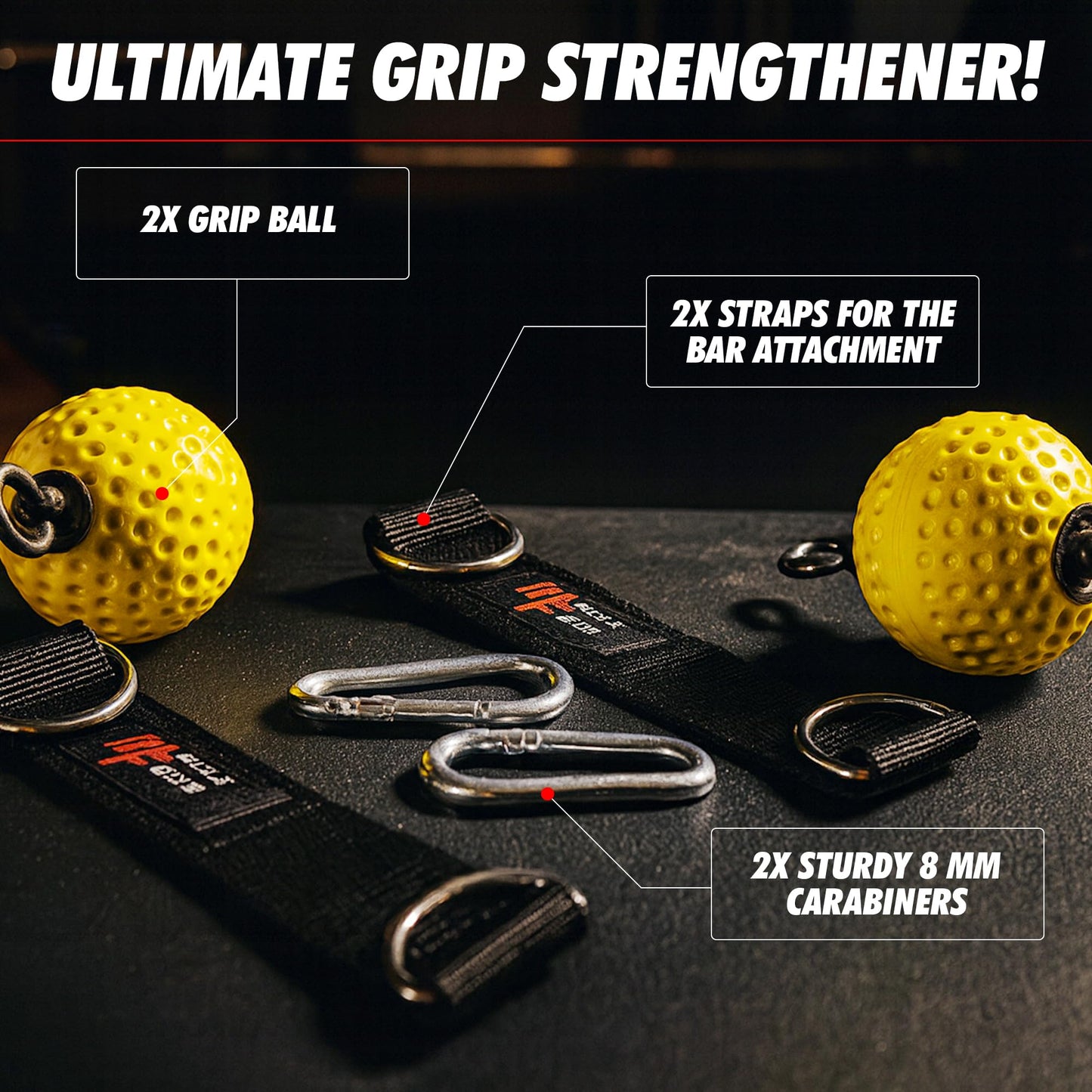 MuscleForge Pull Up Grips Ball – Enhance Grip Strength & Forearm Training – 2.8inch Non-Slip Surface Grip Balls – Includes Carabiners & Straps – Max Load 530lbs – Ideal for Climbing, Calisthenics