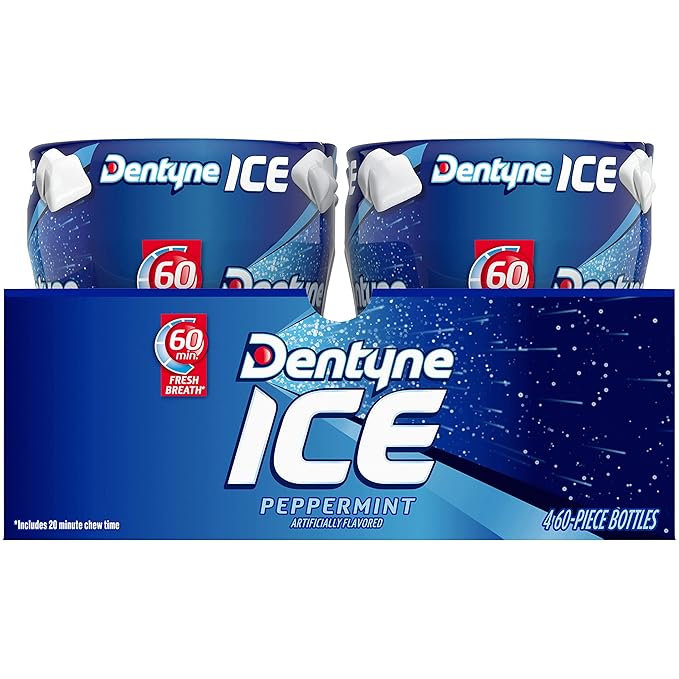 Dentyne Ice Peppermint Sugar Free Gum, 4 Bottles of 60 Pieces (240 Total Pieces)