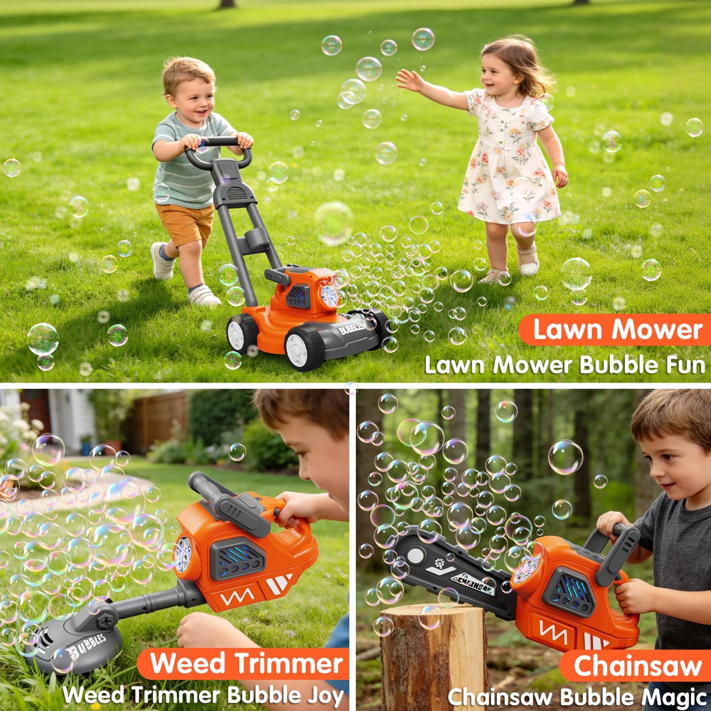 Bubble Lawn Mower for Kids, 3-in-1 Bubble Machine Blower with 10 Bubble Solution, Outdoor Push Toys for Toddlers Ages 3-8, Birthday Easter Summer Gift for Boys Girls 3 4 5 6 7 8 Year Old