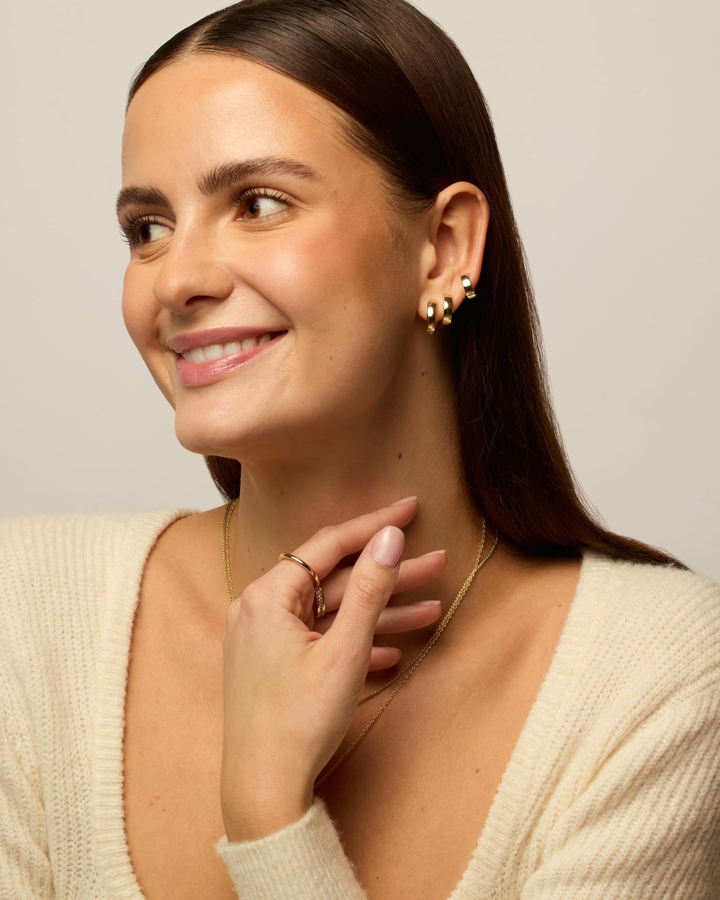 PAVOI 18K Yellow Gold Plated 925 Sterling Silver Posts Four Pairs Small Hoop Earrings for Women - Chunky Huggie Earscape Piercing Pack - Trendy Gold Hoop Earrings Set