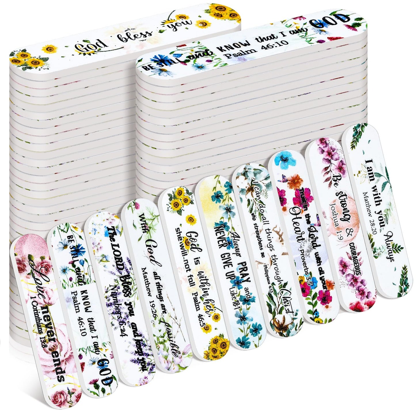 Lanties 100 Pcs Christian Gifts for Women Bulk Mini Christian Nail Files Scripture Emery Boards Religious Christmas Party Stocking Stuffers for Coworkers Employee Staff