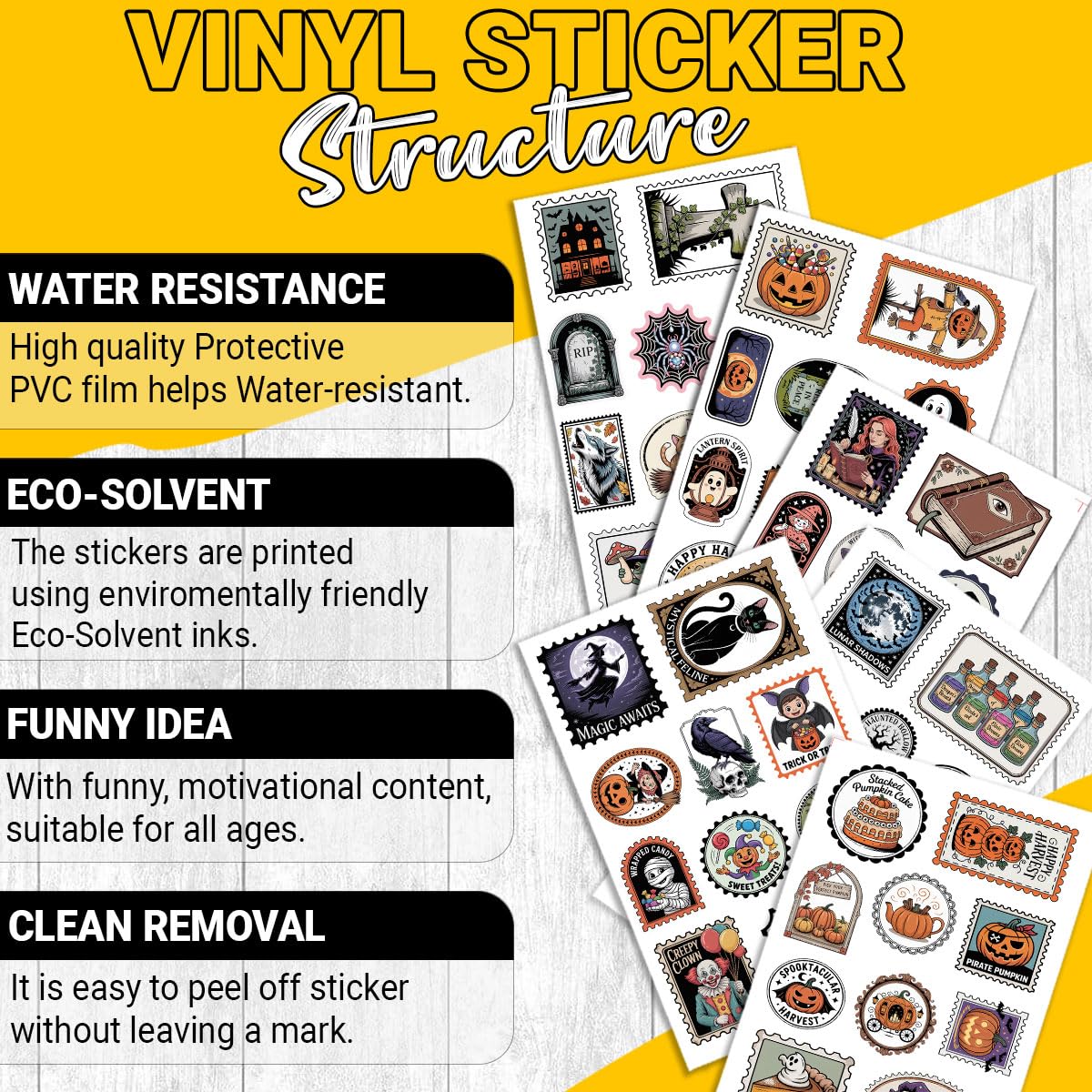 60Pcs Halloween Stickers Pack – Cute Spooky Stamps with Ghosts, Pumpkins, Witches, Haunted Houses, Candies, Clowns, and More – Perfect for Scrapbooking, Water Bottles, Journals, and Gift Decorations