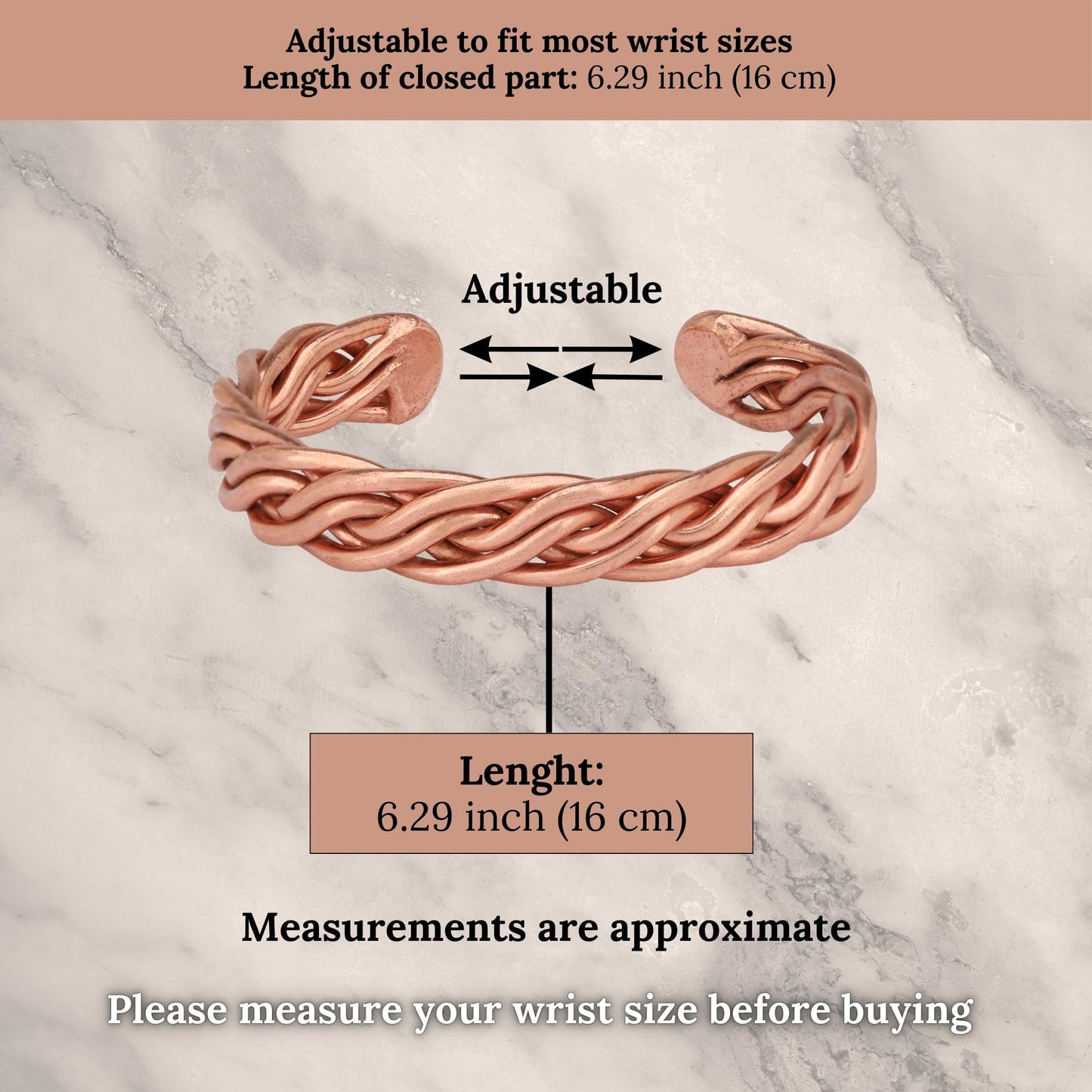 tunarts Handmade Elegant Copper Bracelet for Women and Men-Pure Copper Bracelet for Pain Relief-Adjustable,Thickest,Twisted Copper Wire Bracelet (red folded-small)