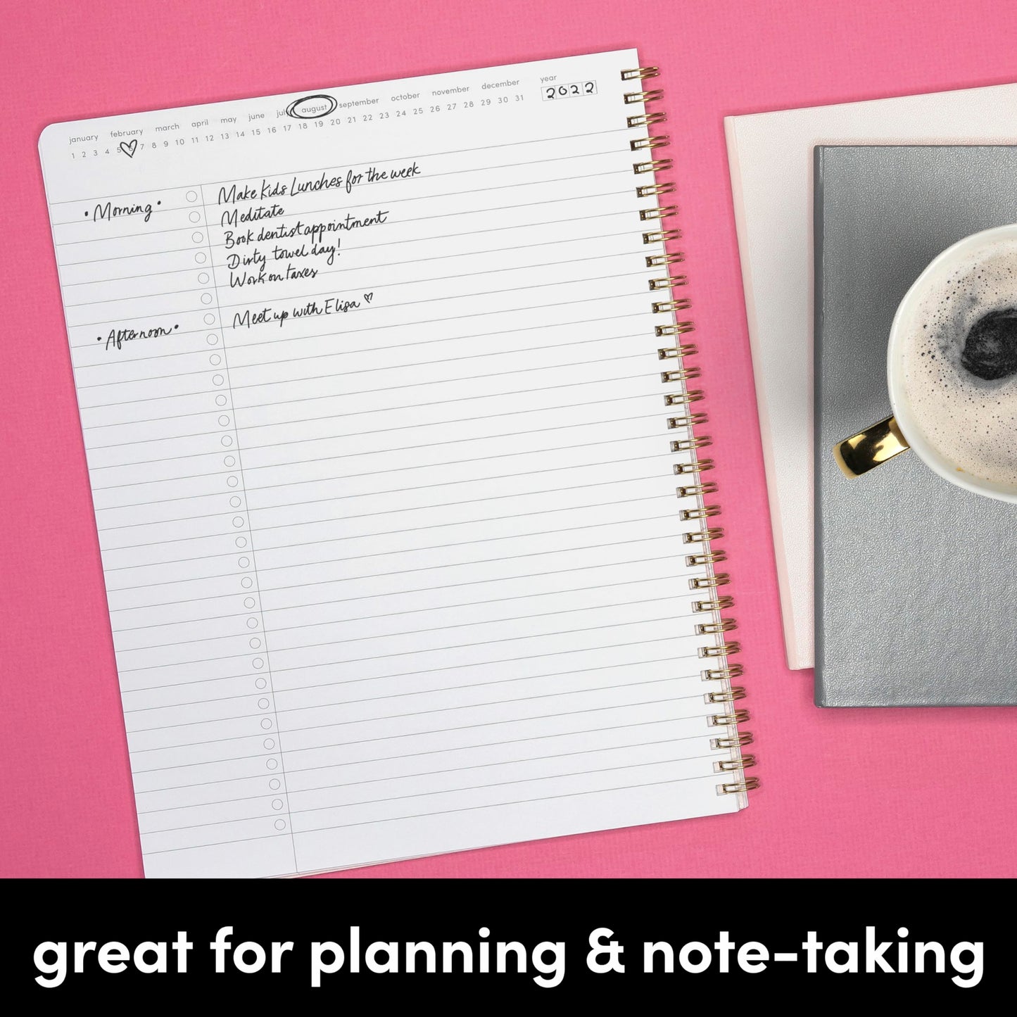 PAPERAGE Undated Daily Planner & To Do List Notepad (Lavender), 8.5 in x 11 in, Spiral Bound Planner Notebook for Work, School or Home, 104 Lined Pages With Date Tracker for Plans & Notes