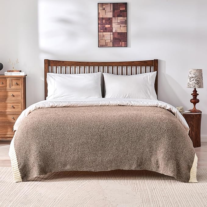 CozeCube Melange Blanket, Ultra Soft Dark Brown and White Throw Blanket, Warm Cozy Knit Fuzzy Plush Reversible Throw for Couch Bed Sofa, 60"x80"