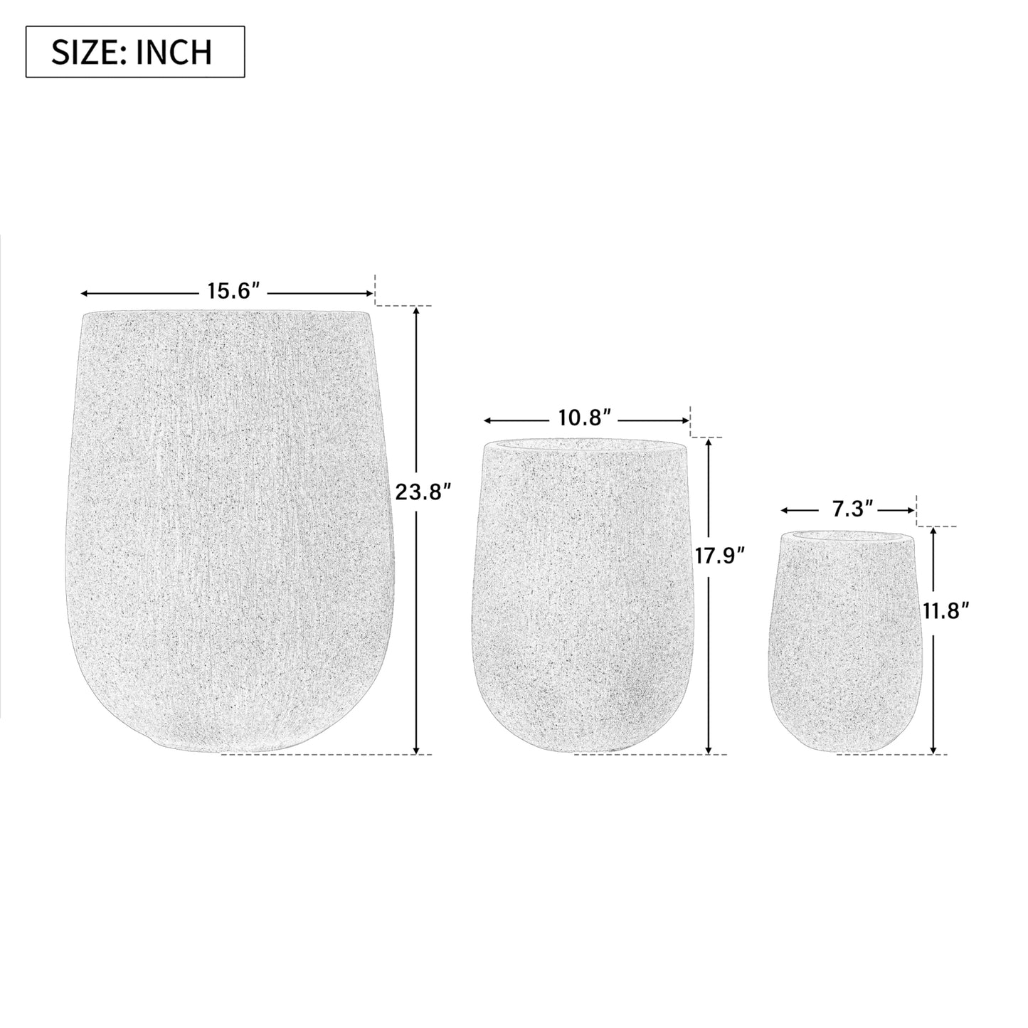 Modern Egg-Shaped Planter Set of 3, Lightweight MGO Stone Look Flower Pots with Drainage Holes & Rubber Plug for Indoor Outdoor Patio Garden Poolside Decor, Unique Textured Succulent Container