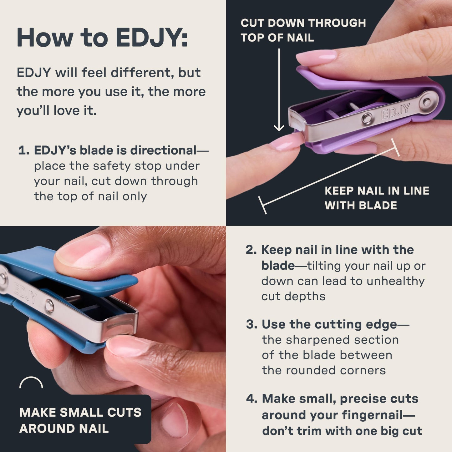 EDJY Fingernail Cutter - Precision Stainless Steel Nail Cutter for Fingernails | Sharp Blade, Ergonomic Design, Durable & Rust-Resistant | Ideal for Men and Women | Multi Color | 4-Pack