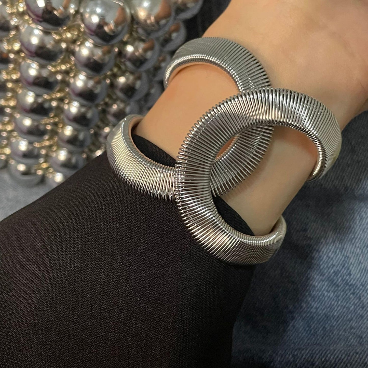 MOEEIJEW Chunky Cuff Bracelets for Women Wide Gold/Silver Cuffs Bangle Hollow Out Adjustable Bracelets Punk Vintage Jewelry (Silver B)
