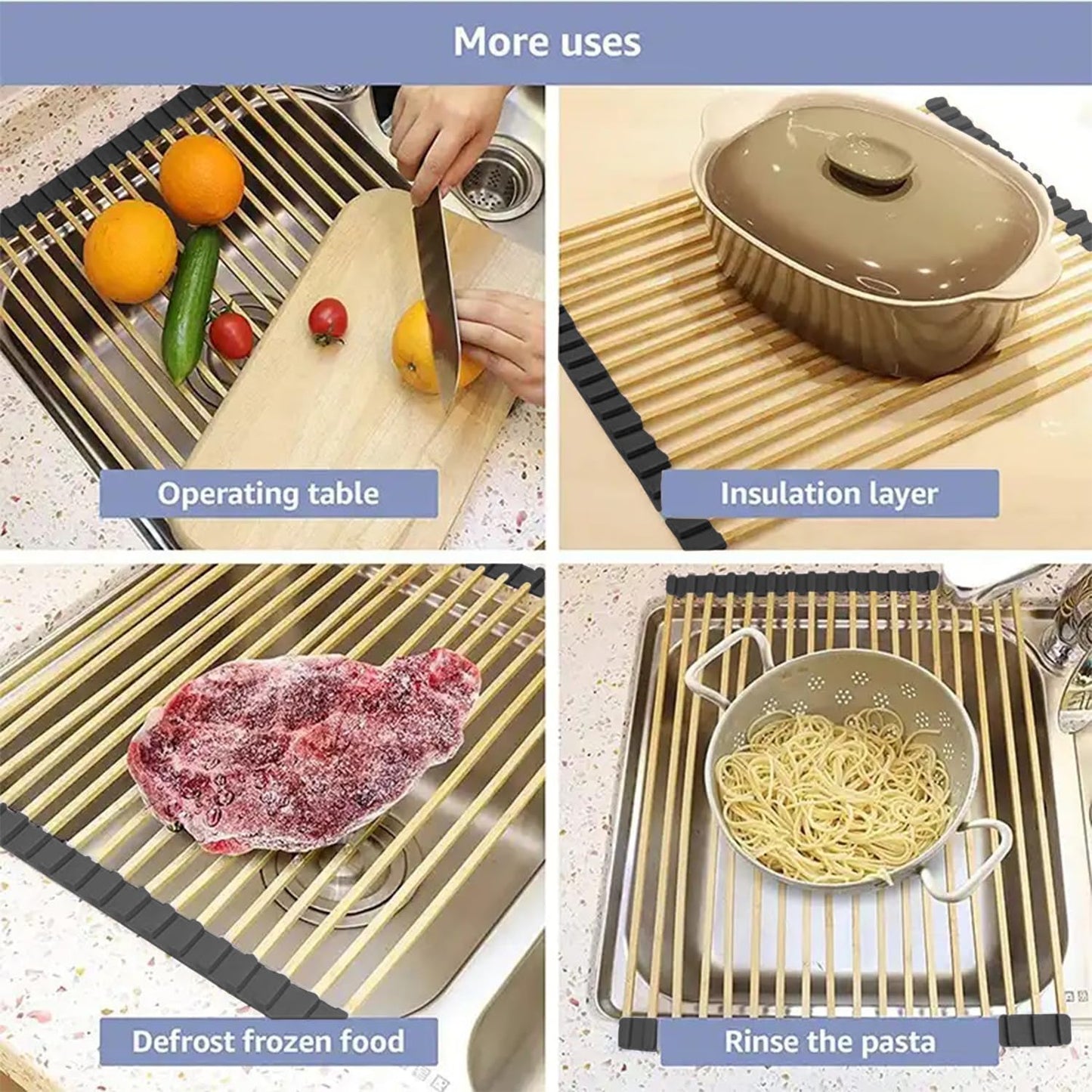 Strictly Sinks Stainless Steel Roll Up Dish Drying Rack – Gold 17 Inch Over The Sink Drying Rack Ideal for Workstation Sinks Only – Multipurpose Foldable Kitchen Dish Rack (17-3/8″ x 13″ x 3/8″)