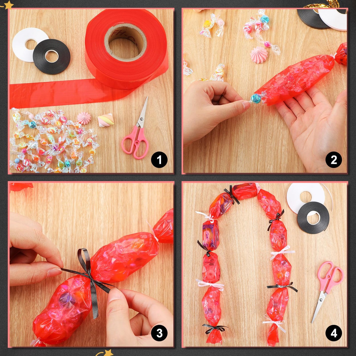 Sinload Candy Lei Poly Tubing 2 Inch x 1000 ft Graduation Candy Lei Making Kit with 2 Rolls Ribbon Class of 2026 Congrats Grad for Party DIY Graduation Wreaths Packing Snacks Gift(Red)